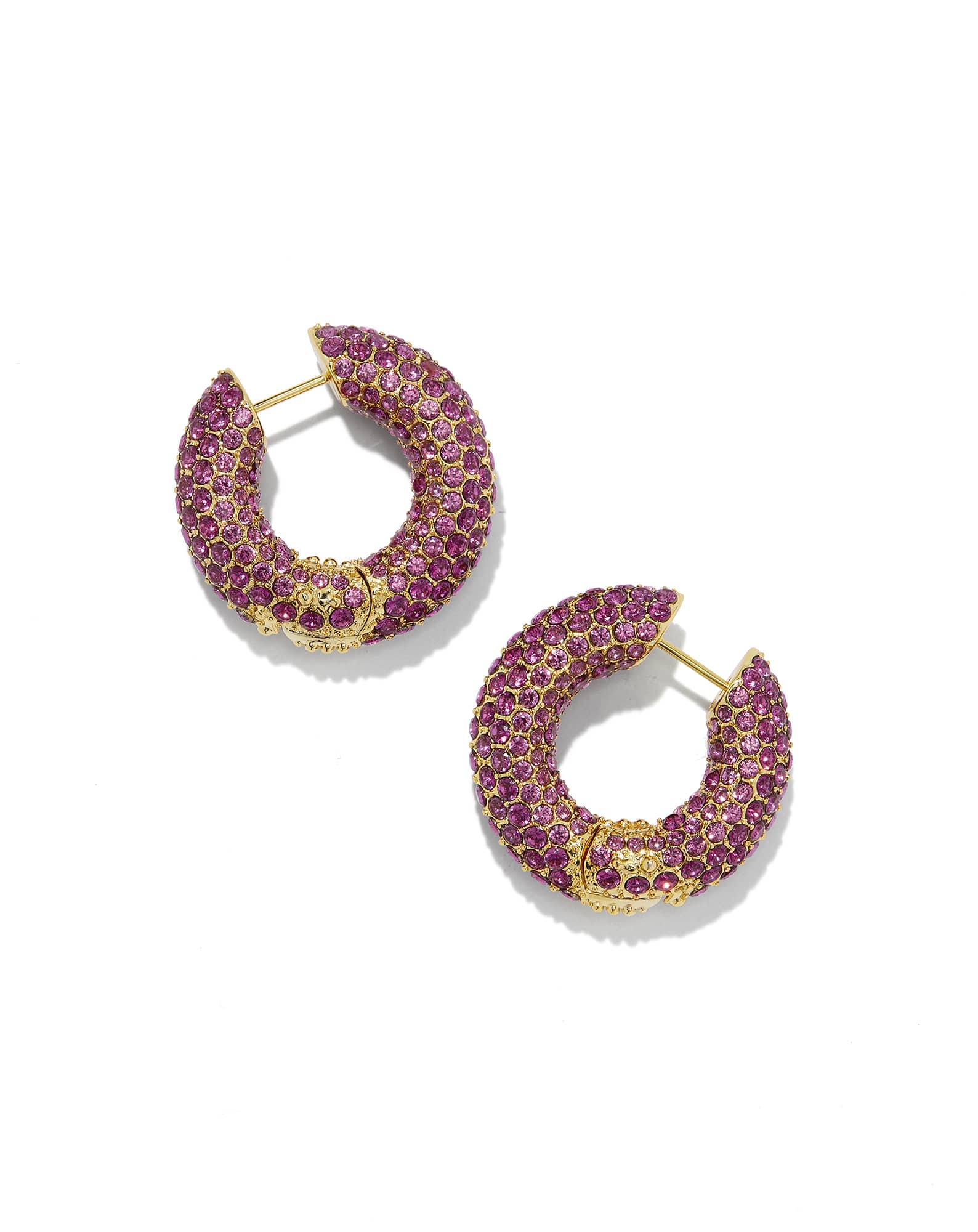 Mikki Gold Pave Hoop Earrings in Cranberry Crystal