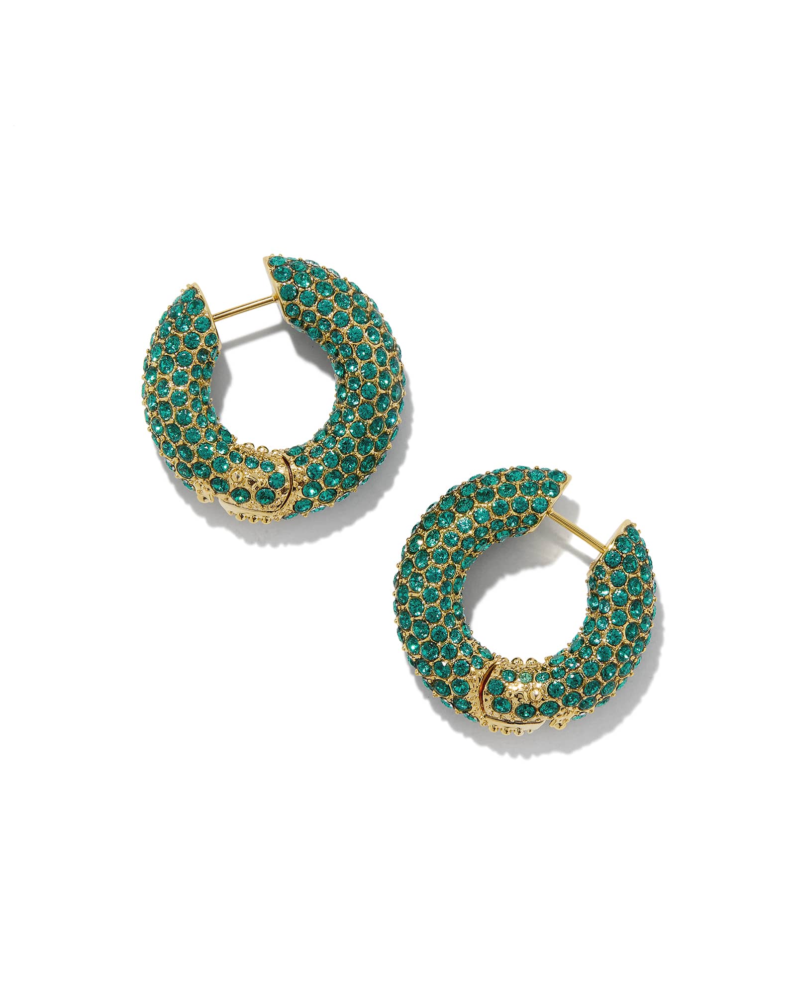 Mikki Gold Pave Hoop Earrings in Green Crystal