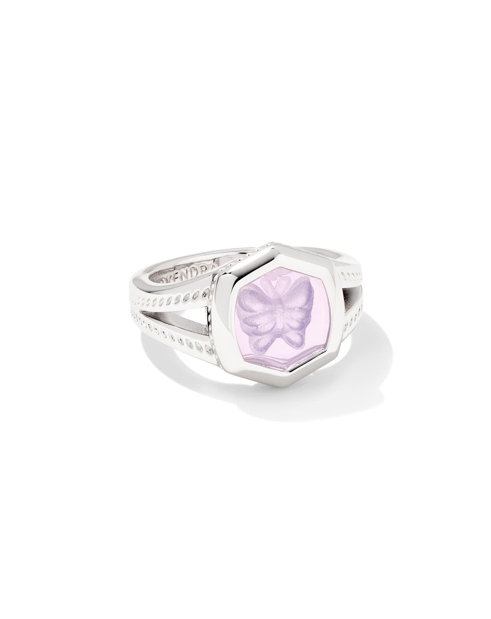 Davie Intaglio Silver Statement Ring in Lavender Opalite Glass Butterfly