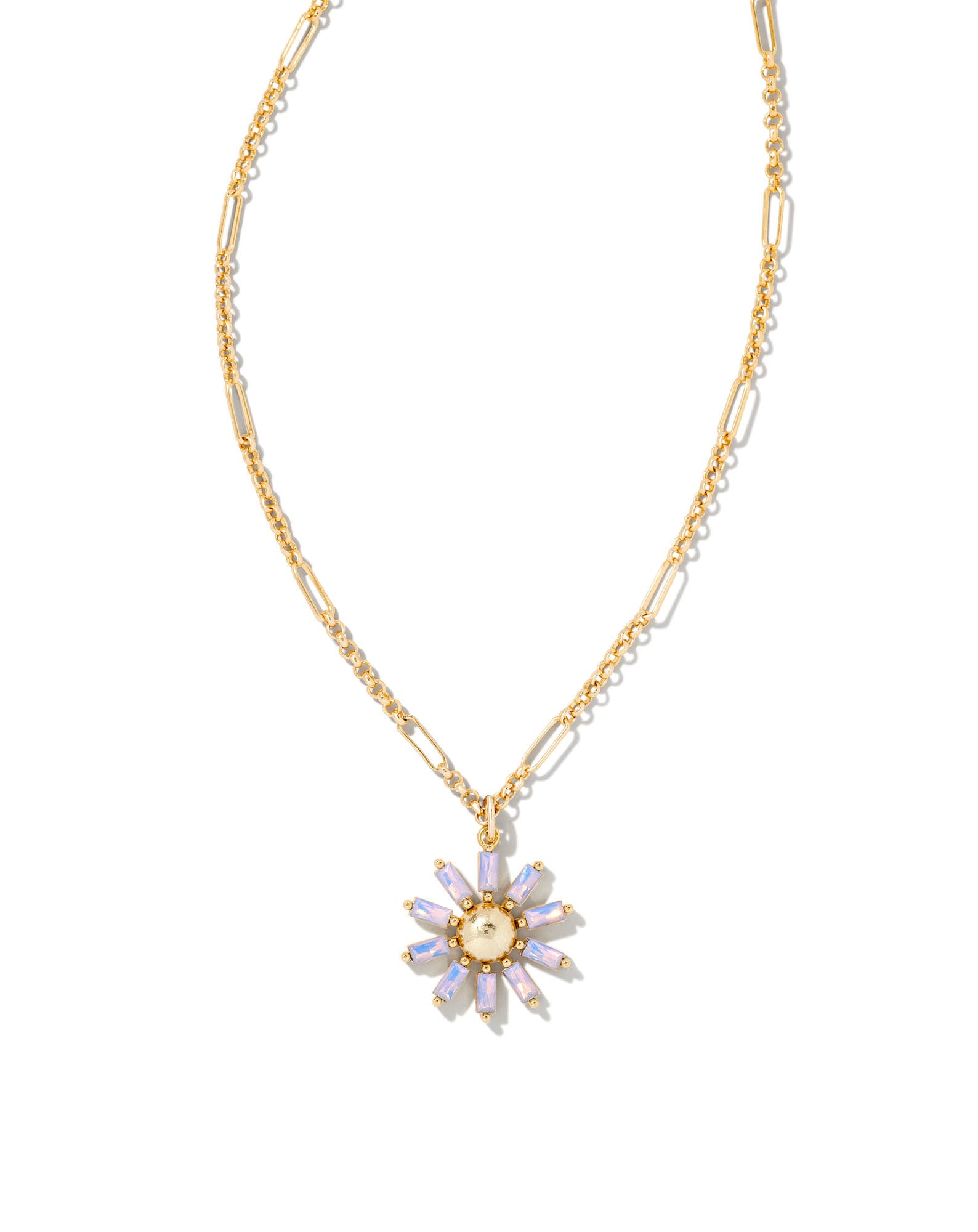 Madison Daisy Gold Short Pendant Necklace in Pink Opal Crystal