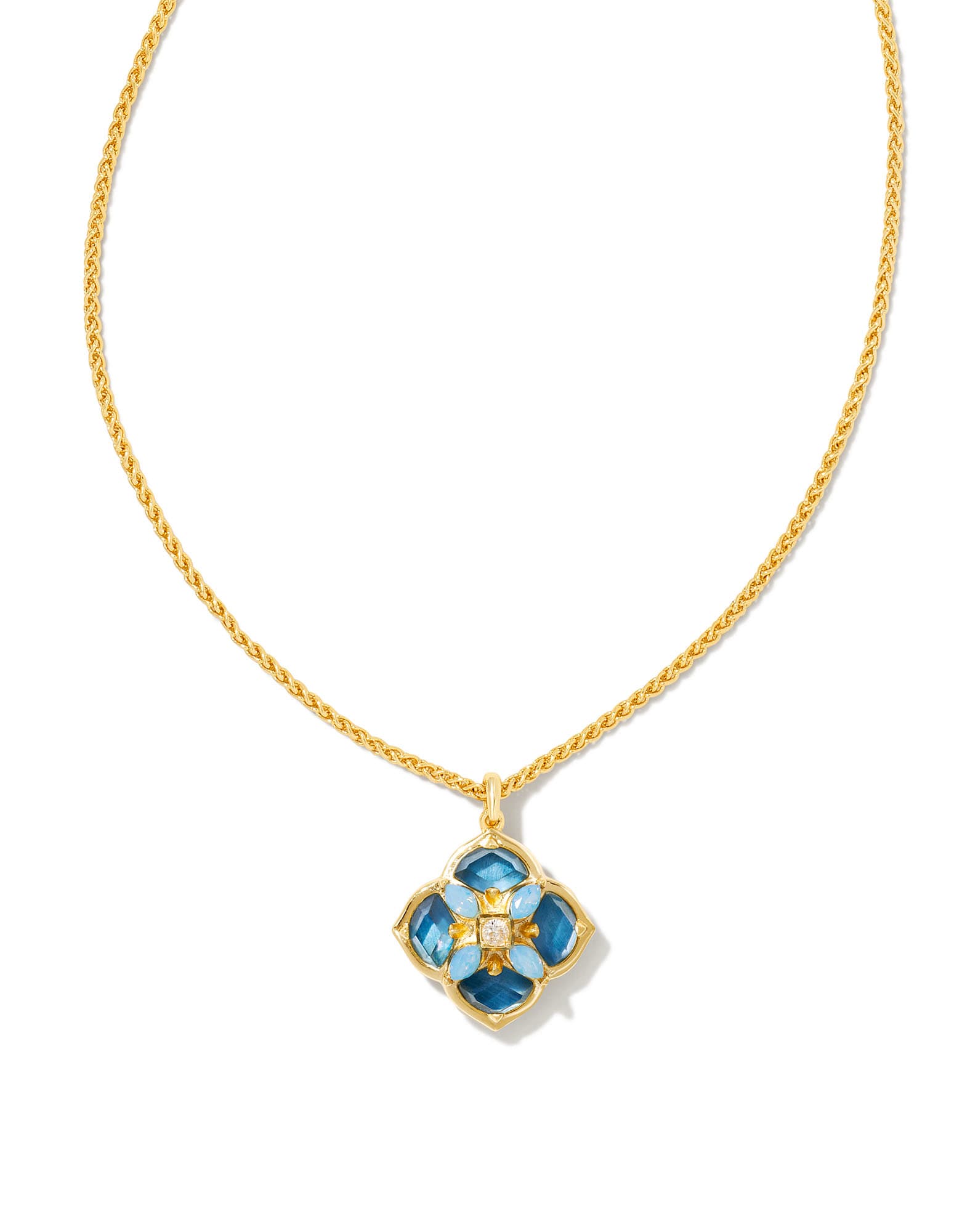 Dira Stone Gold Short Pendant Necklace in Blue Mix