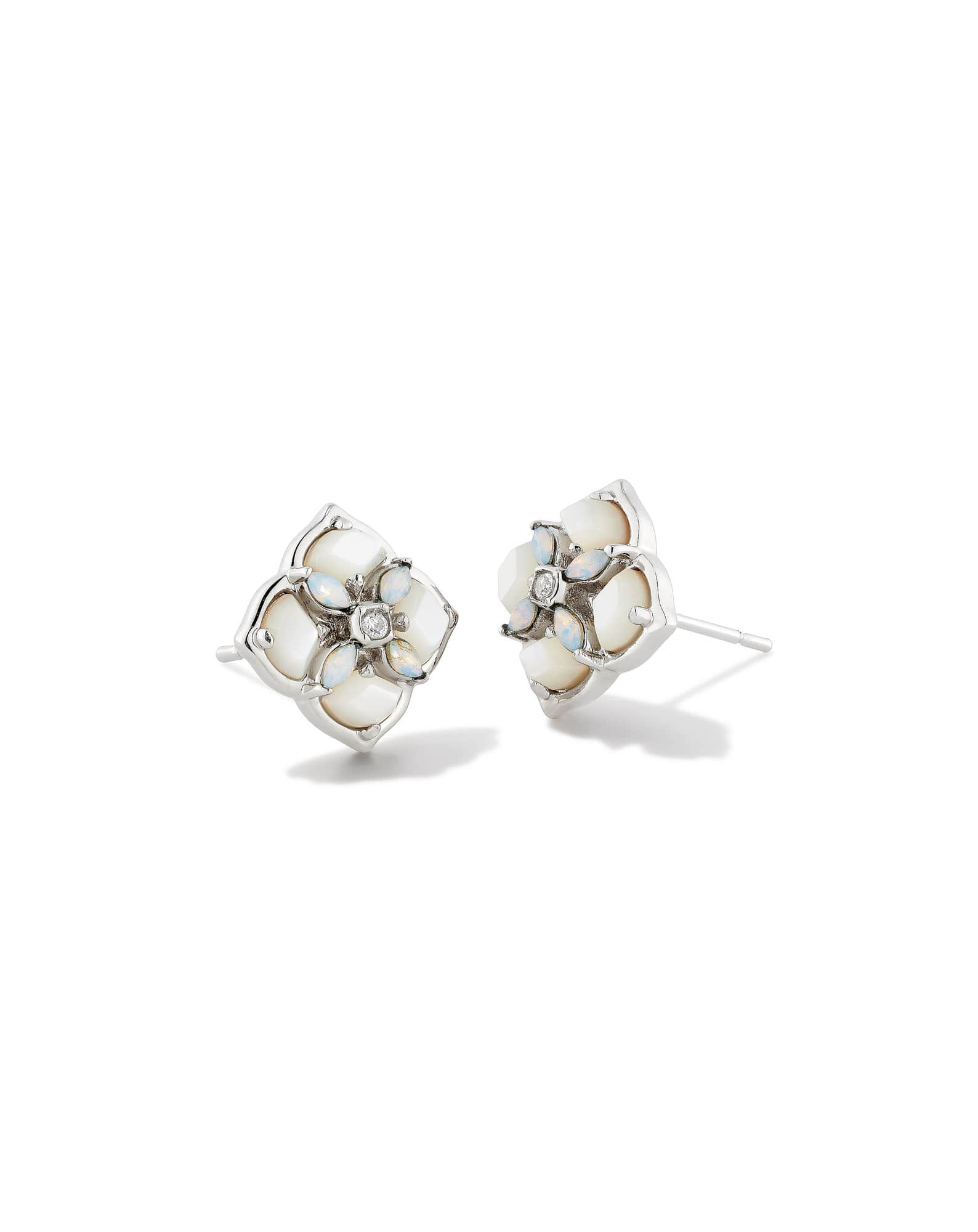 Dira Stone Silver Stud Earrings in Ivory Mix