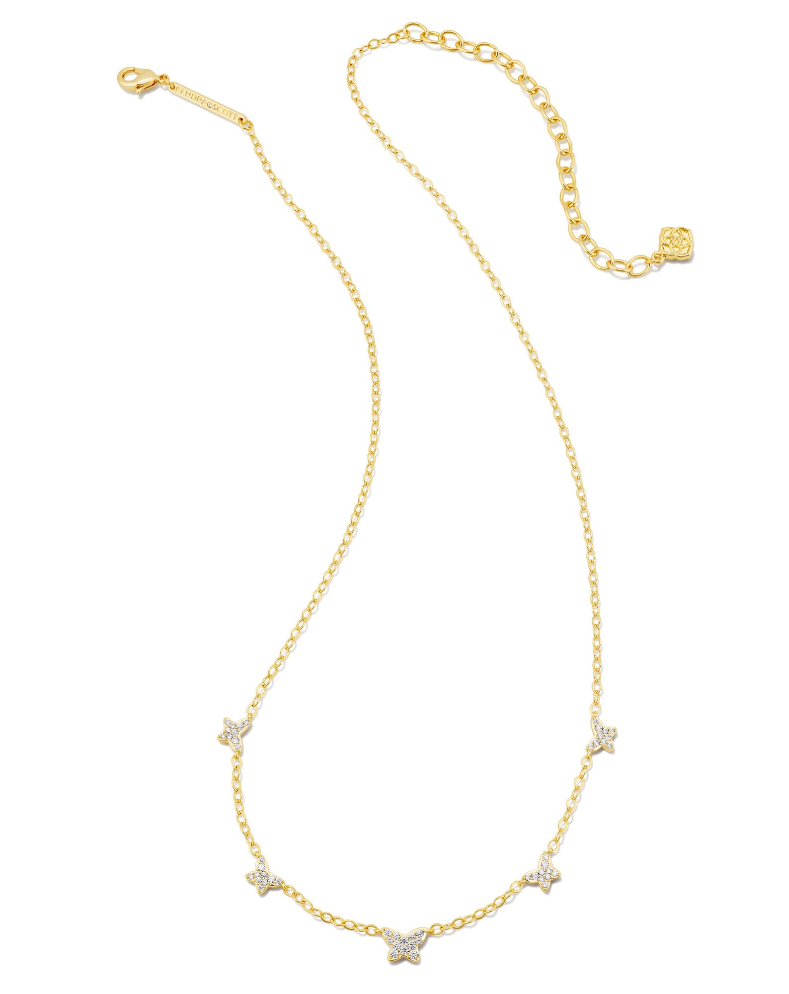 Lillia Crystal Butterfly Gold Strand Necklace in White CZ