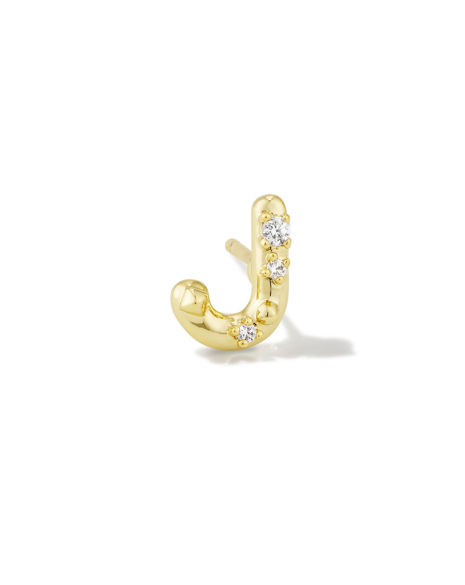 Crystal Letter J Gold Single Stud Earring in White Crystal