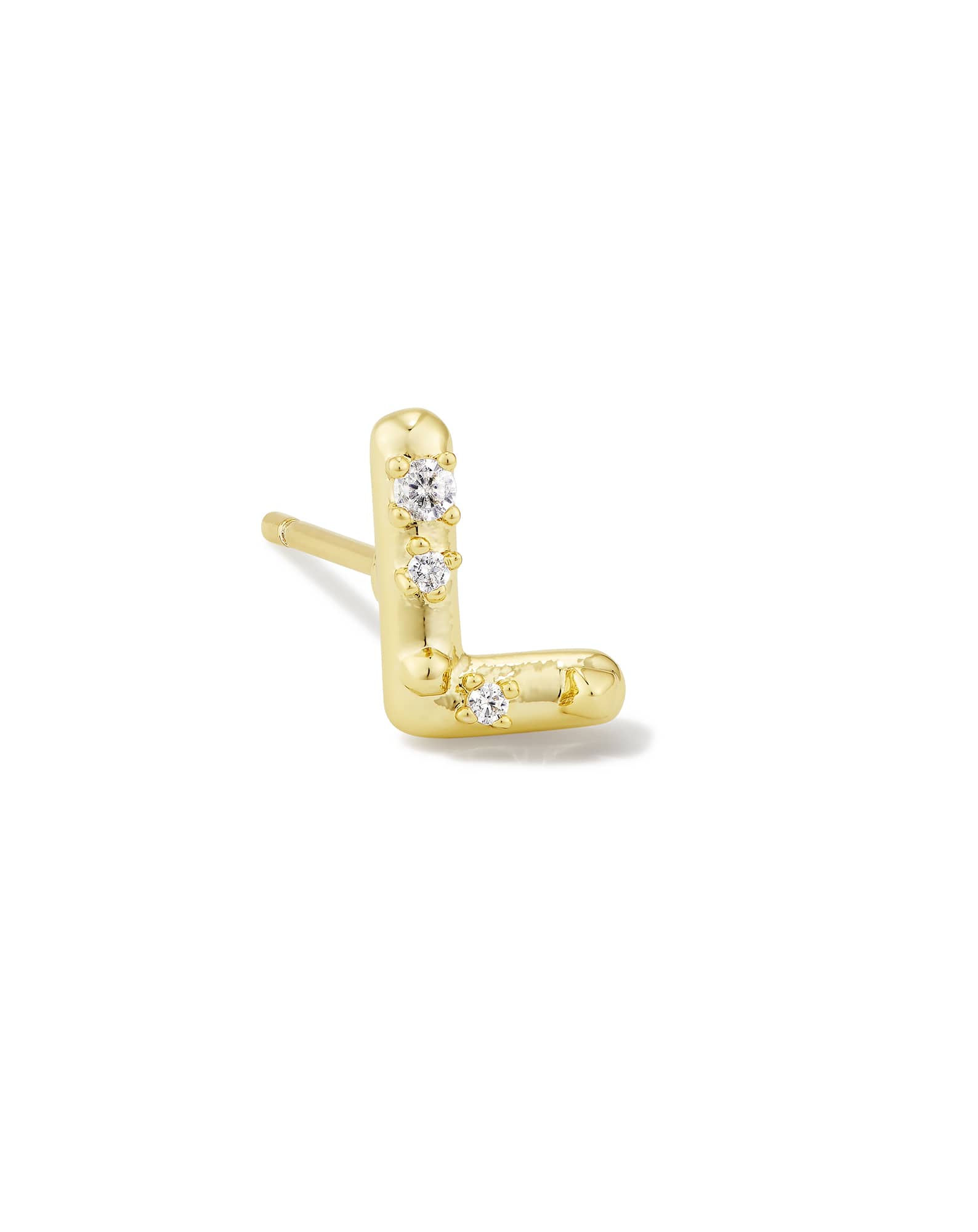 Crystal Letter L Gold Single Stud Earring in White Crystal