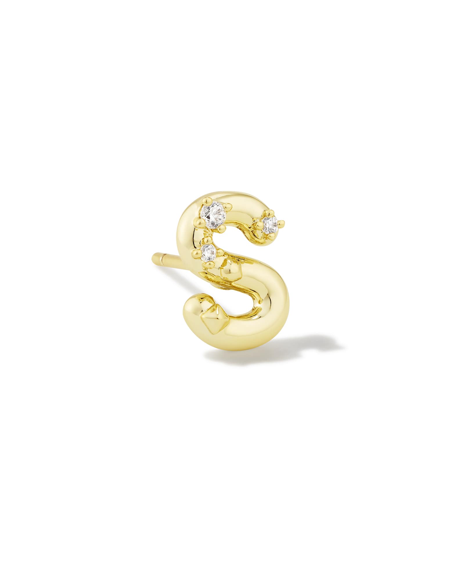 Crystal Letter S Gold Single Stud Earring in White Crystal