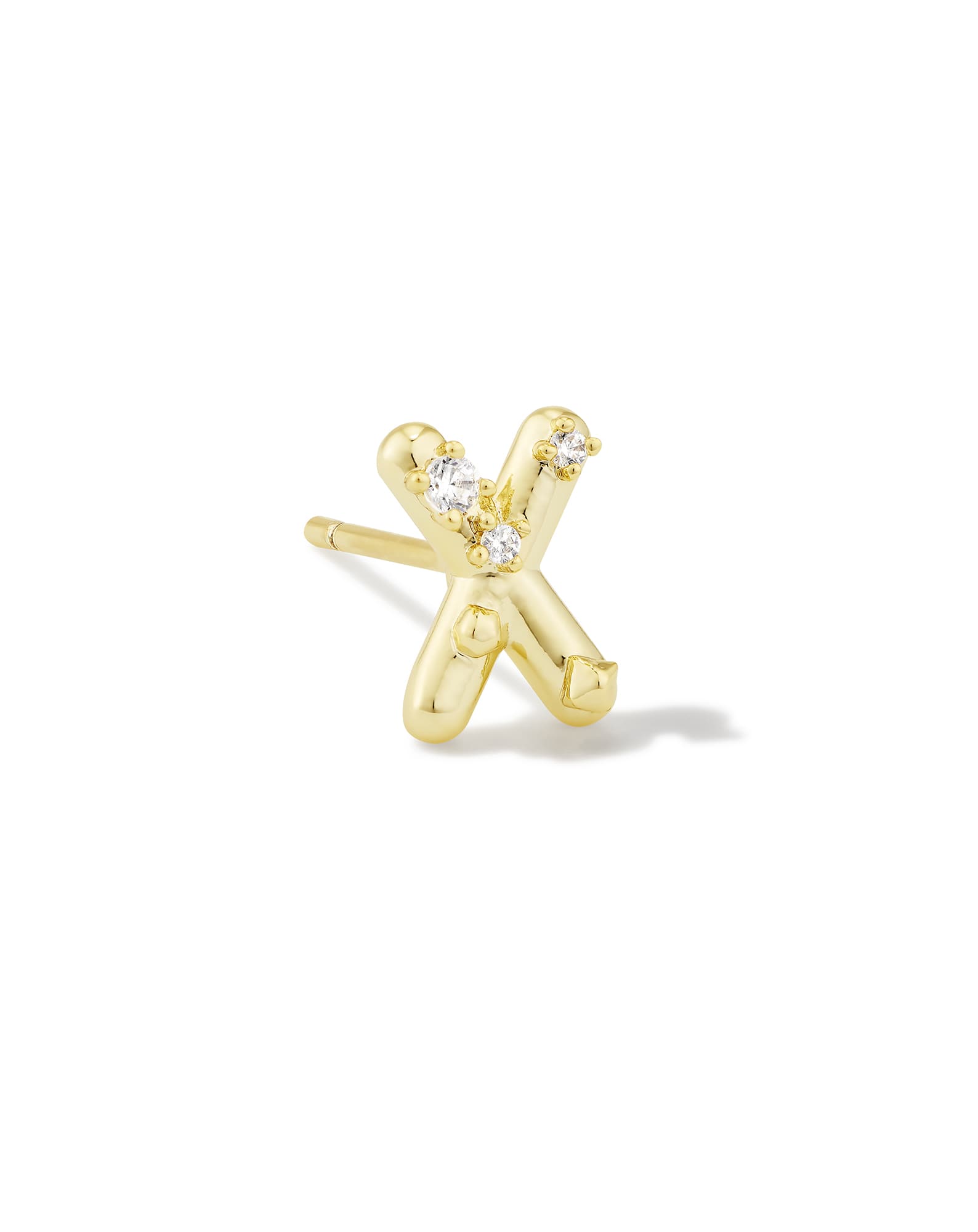 Crystal Letter X Gold Single Stud Earring in White Crystal