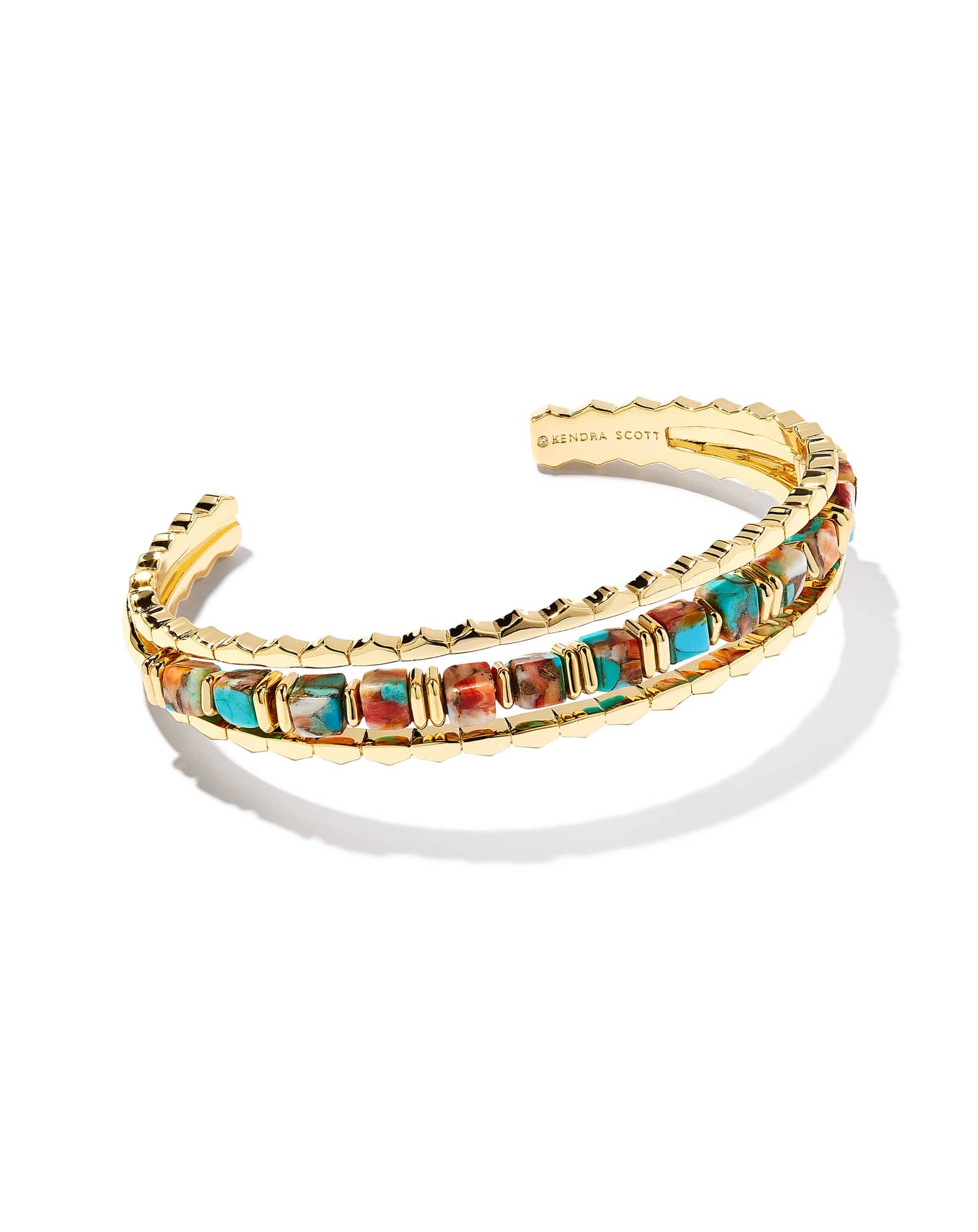 Ember Gold Triple Cuff Bracelet in Bronze Veined Turquoise Magnesite Red Oyster