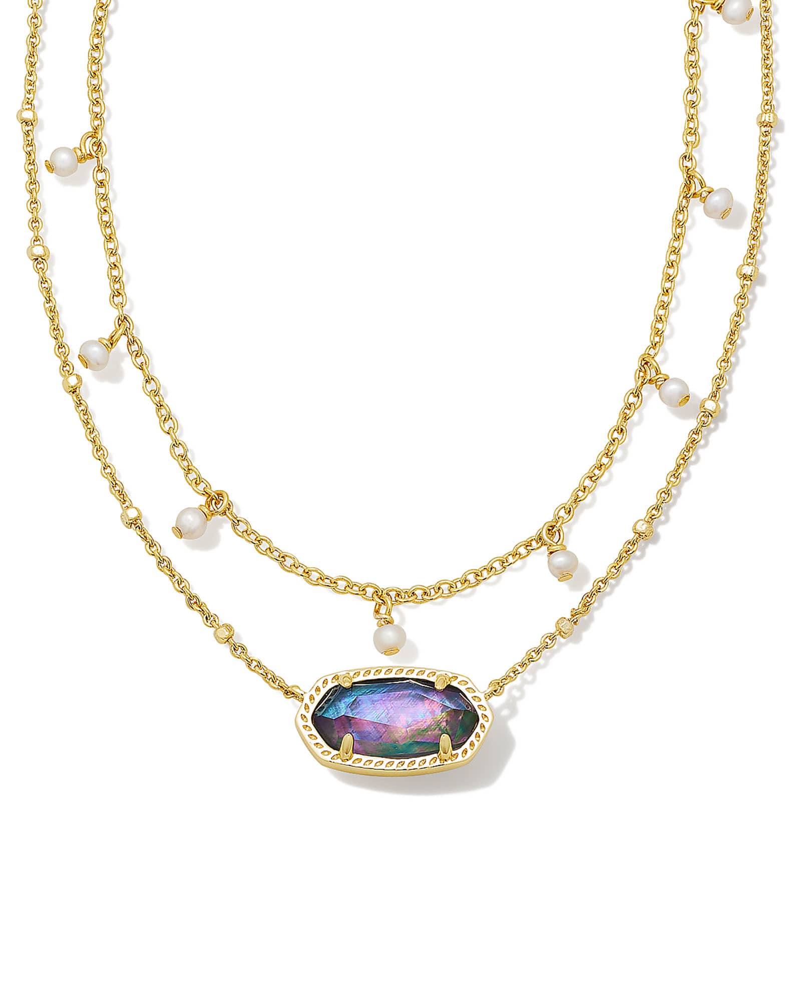 Elisa Gold Pearl Multi Strand Necklace in Lilac Abalone