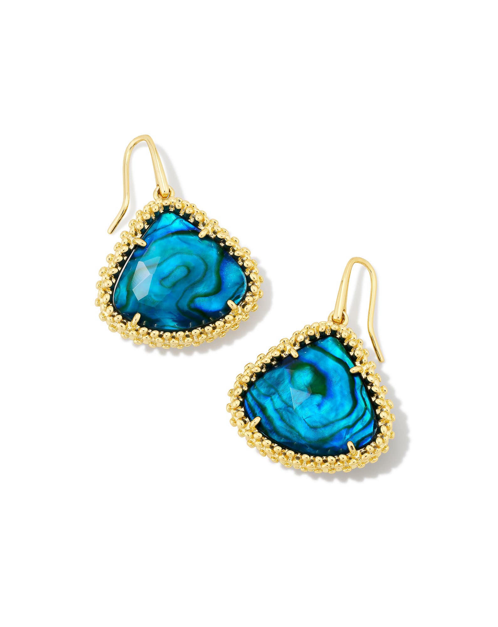 Framed Kendall Gold Large Drop Earrings in Teal Abalone