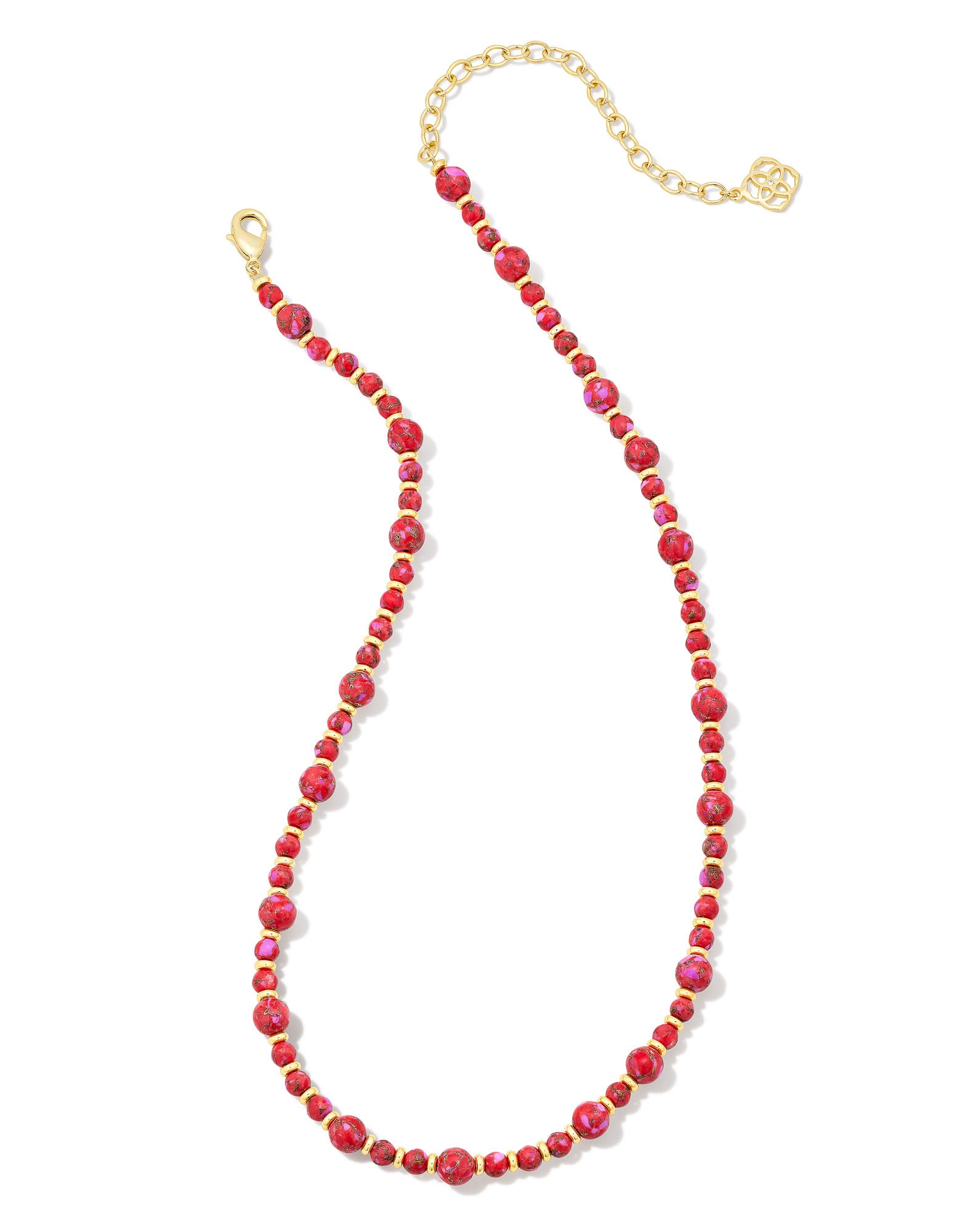 Jovie Gold Beaded Strand Necklace in Bronze Veined Red and Fuchsia Magnesite