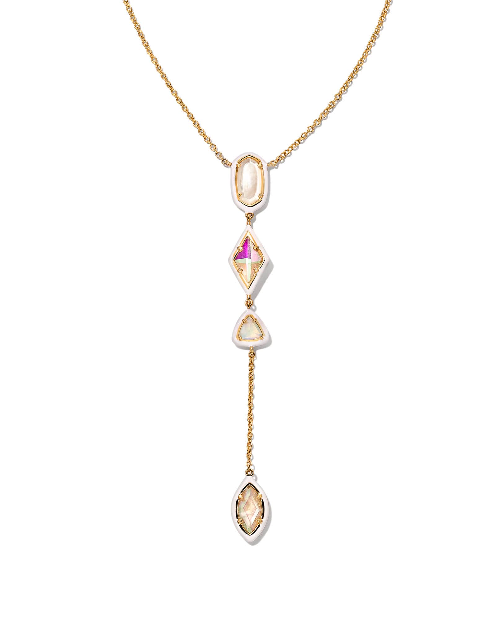 Greta Gold Y Necklace in Ivory Mix