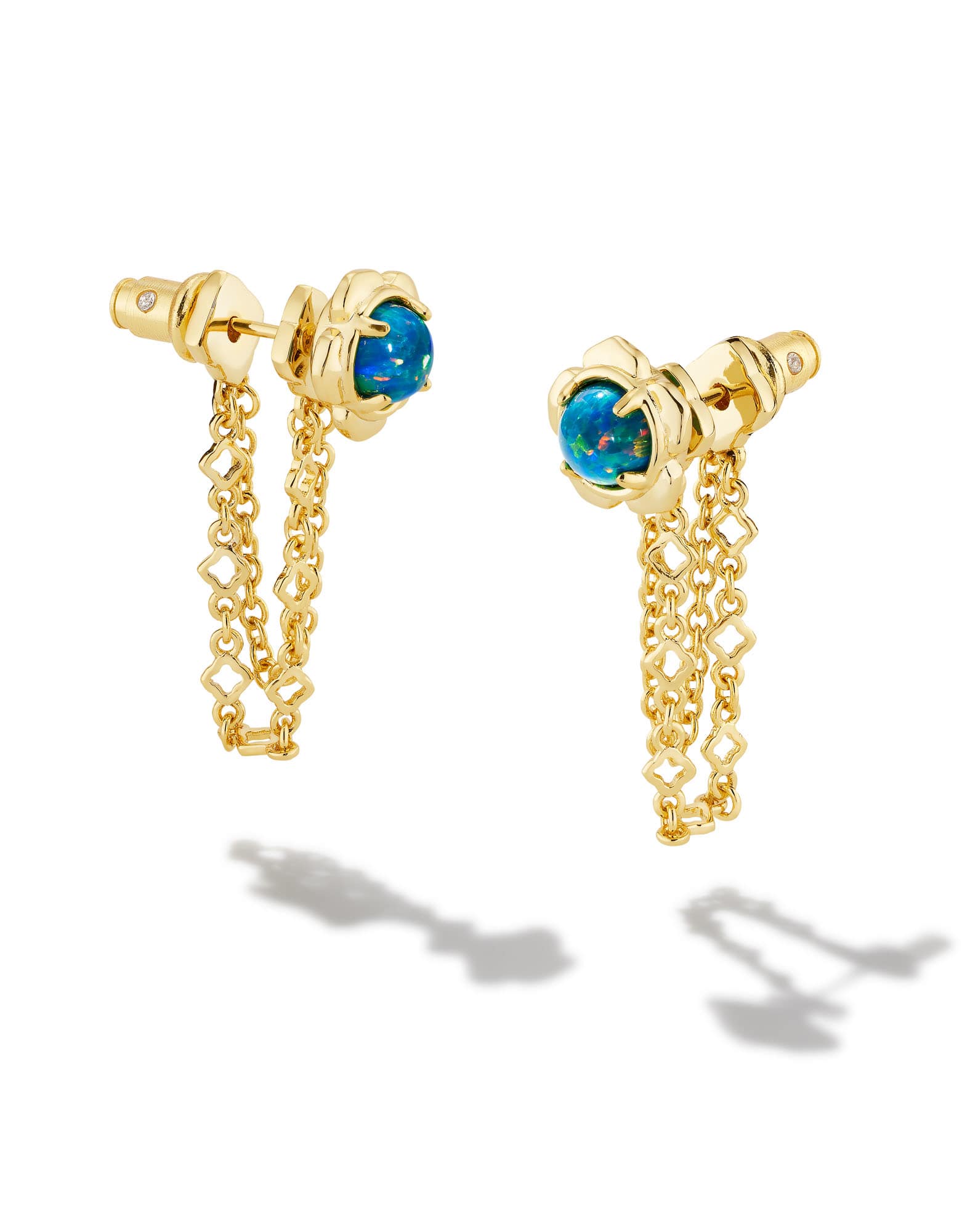 Susie Convertible Gold Ear Jacket Earrings in Marine Lab Grown Opal