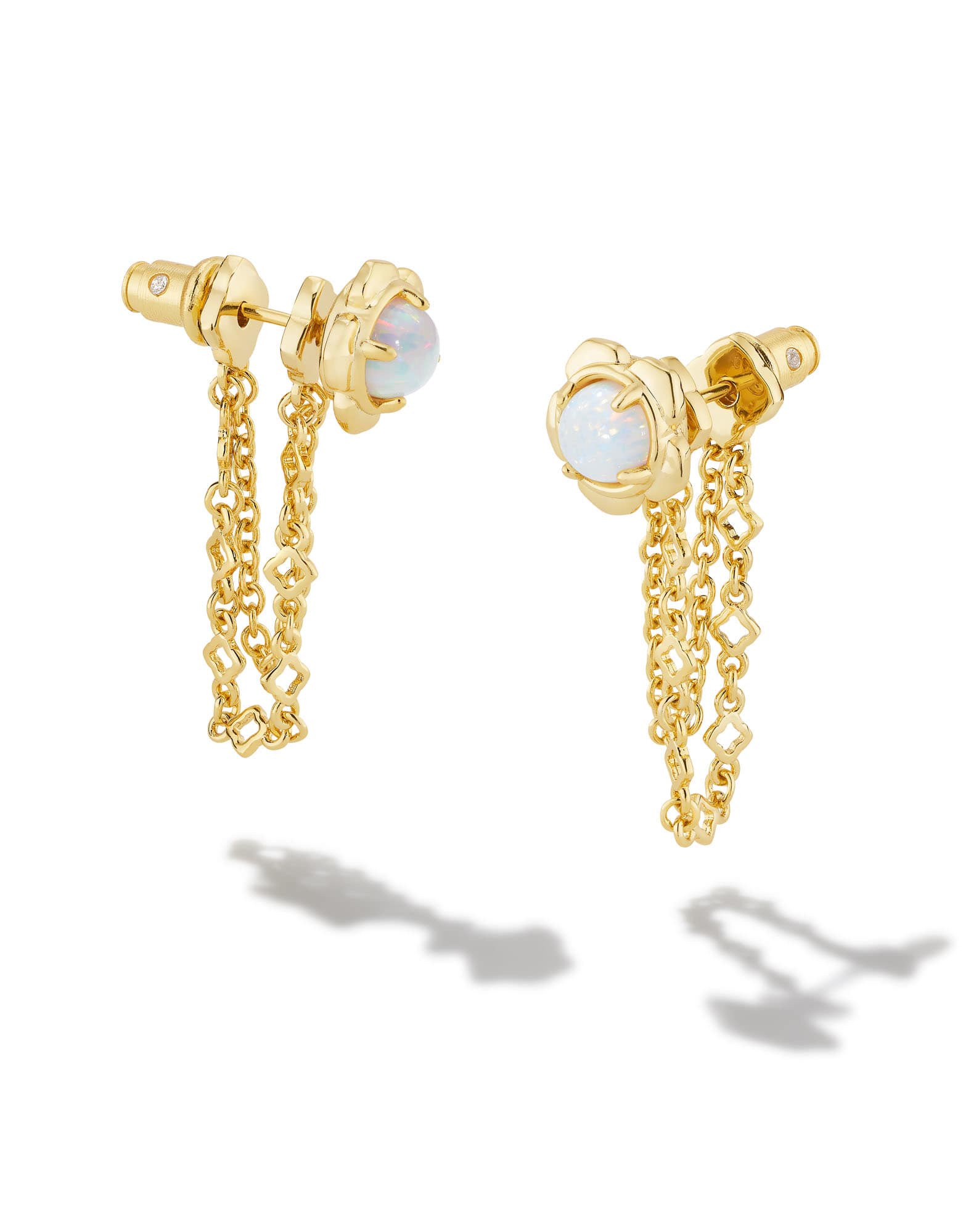 Susie Convertible Gold Ear Jacket Earrings in Bright White Lab Grown Opal