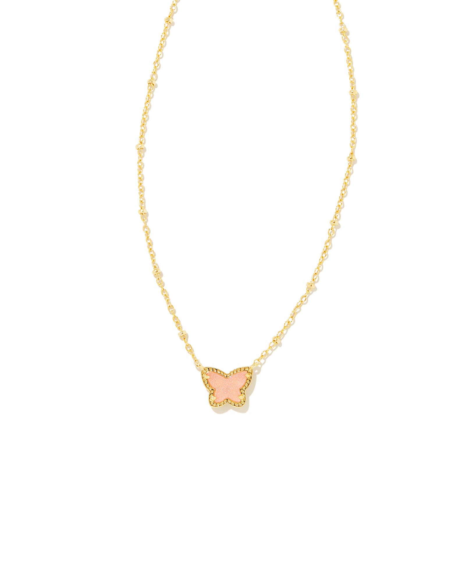 Lillia Gold Small Short Pendant Necklace in Light Pink Drusy