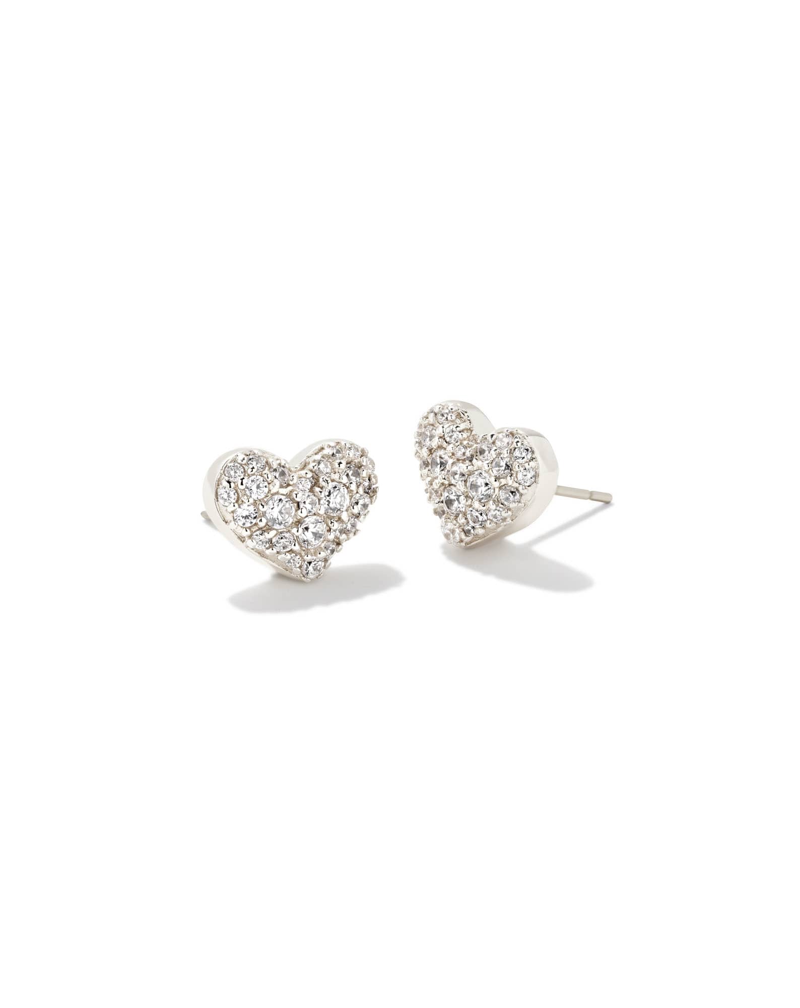 Ari Silver Pave Crystal Heart Earrings in White Crystal