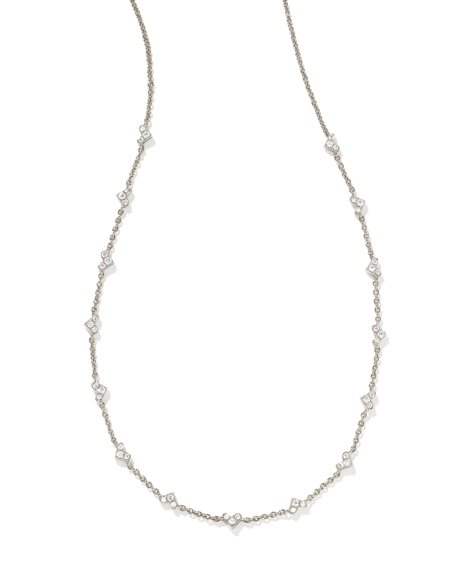 Haven Silver Crystal Heart Strand Necklace in White CZ