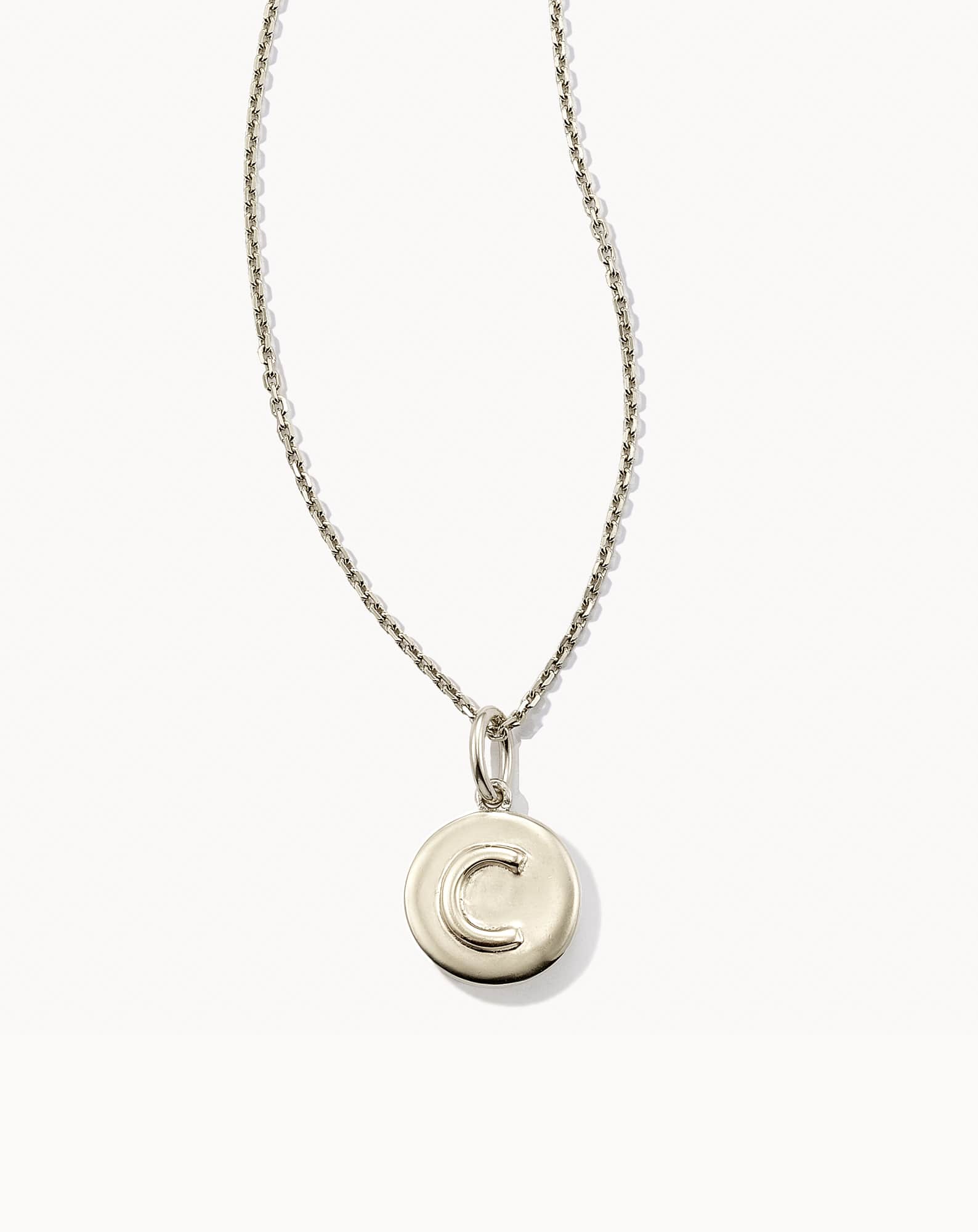 Letter C Coin Pendant Necklace in Oxidized Sterling Silver