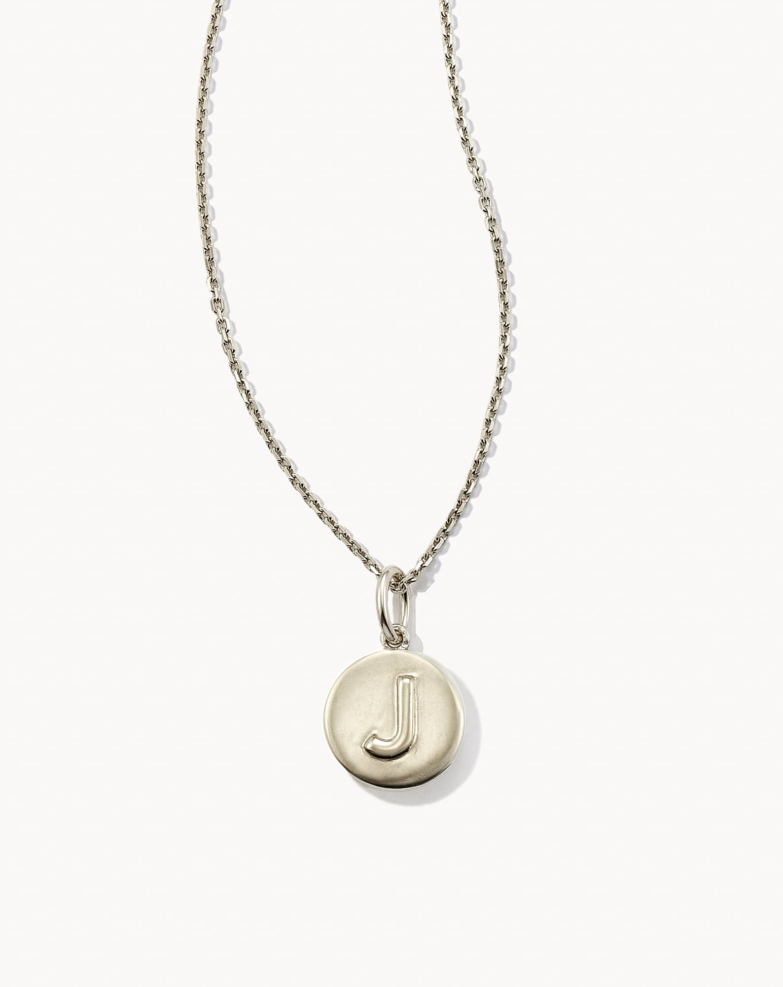 Letter J Coin Pendant Necklace in Oxidized Sterling Silver