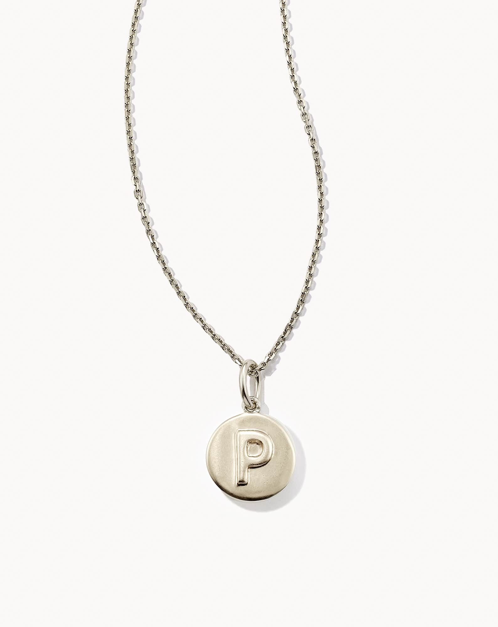 Letter P Coin Pendant Necklace in Oxidized Sterling Silver