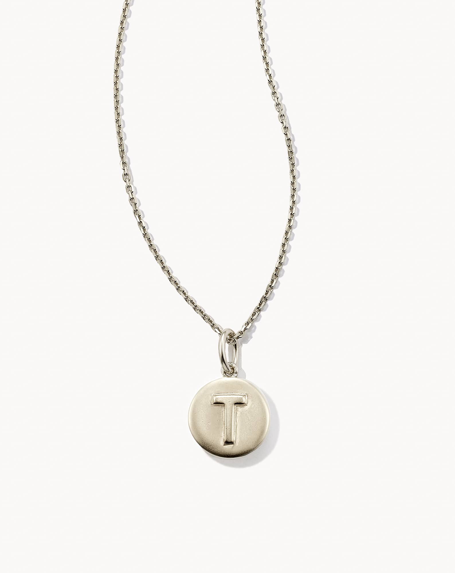 Letter T Coin Pendant Necklace in Oxidized Sterling Silver