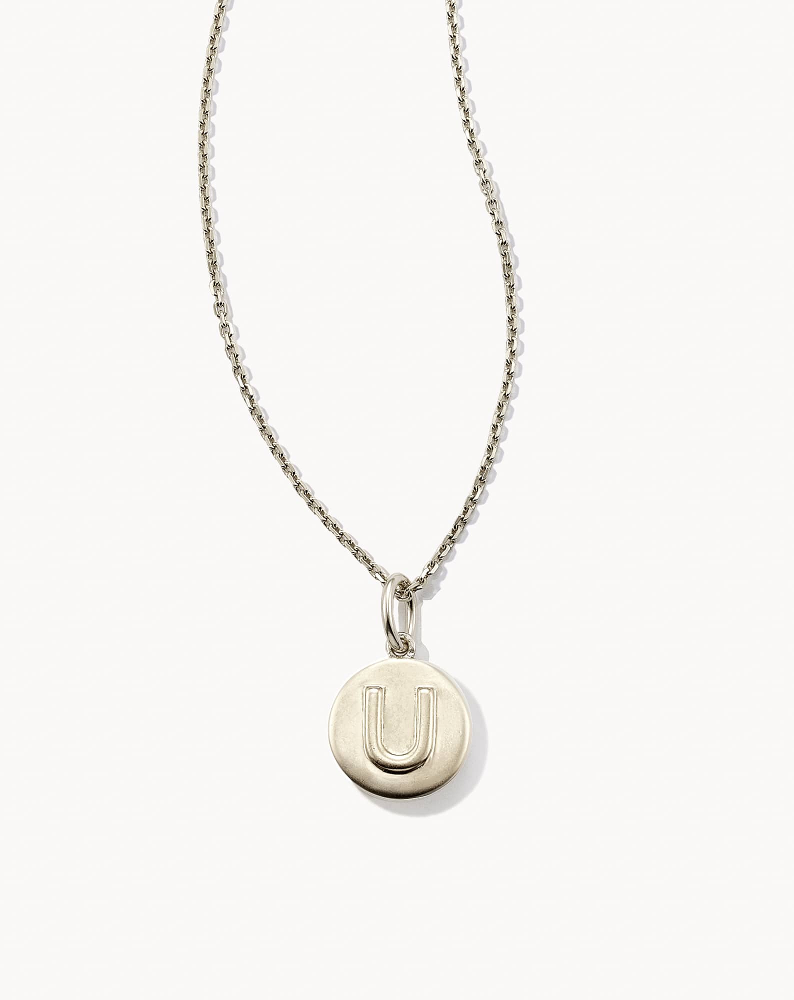 Letter U Coin Pendant Necklace in Oxidized Sterling Silver