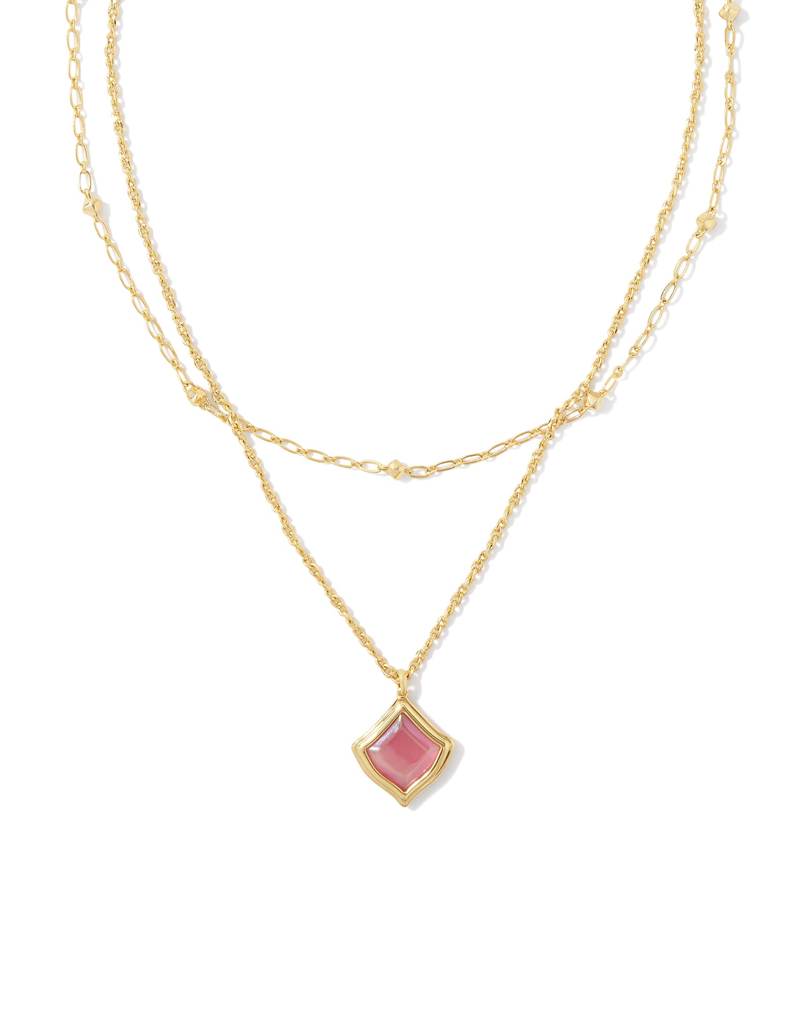 Kacey Gold Multi Strand Necklace in Pink Cat's Eye