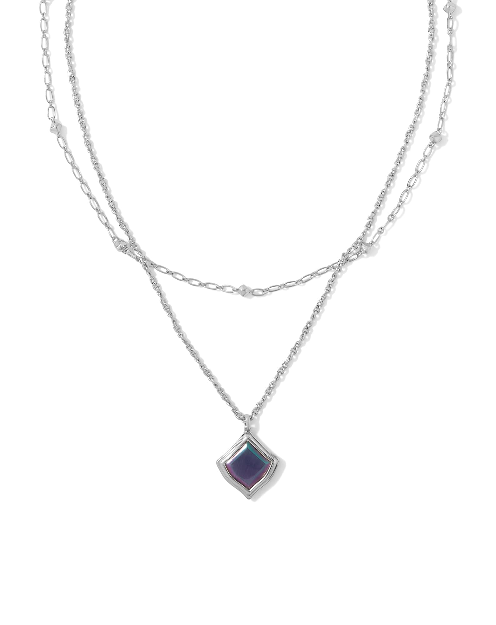 Kacey Silver Multi Strand Necklace in Purple Cat's Eye