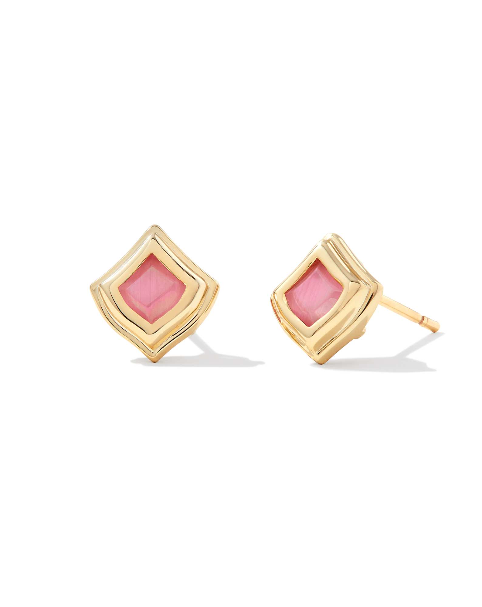 Kacey Gold Stud Earrings in Pink Cat's Eye