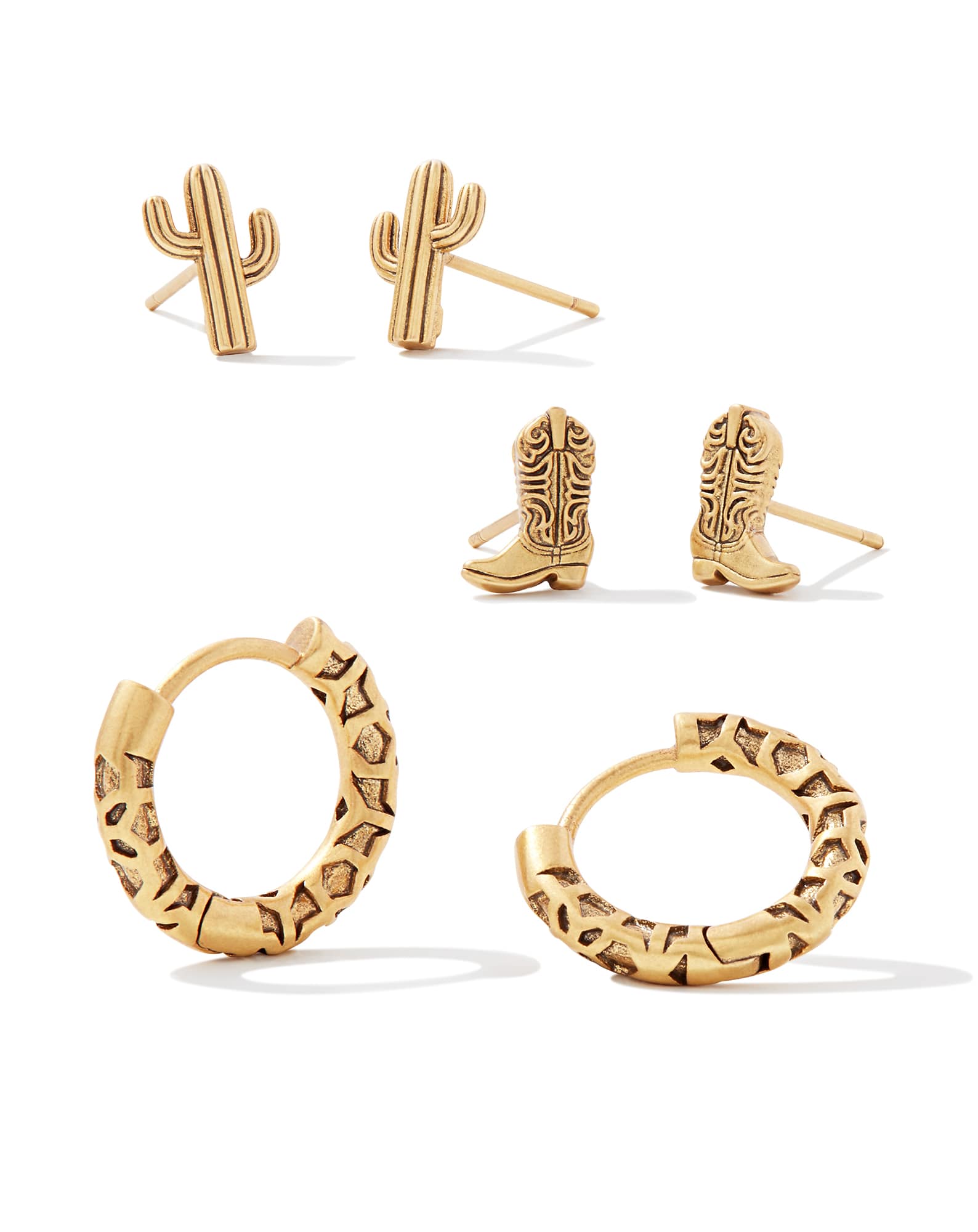 Cowboy Boot Earring Set of 3 in Vintage Gold