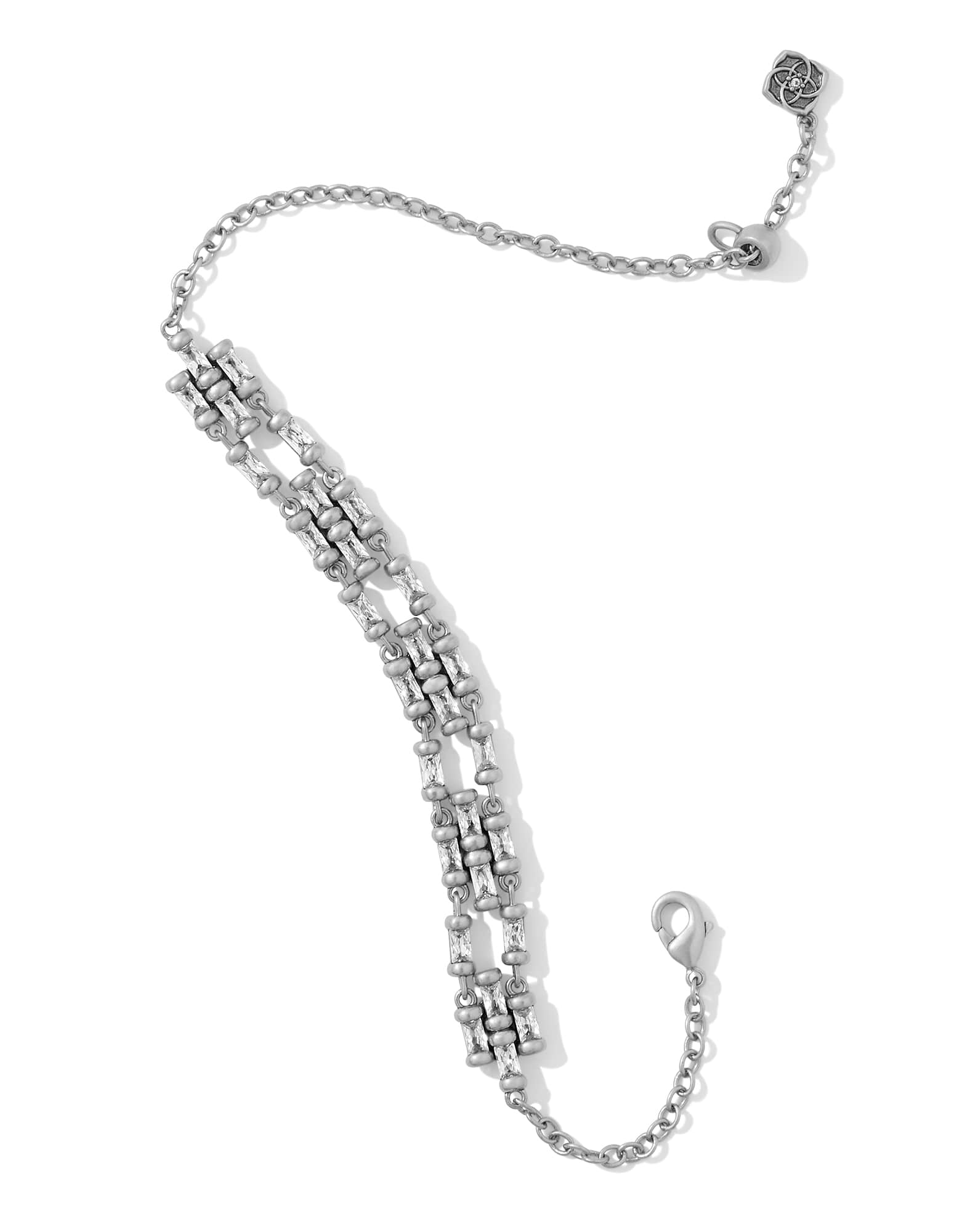 Ember Vintage Silver Crystal Delicate Chain Bracelet in White Crystal
