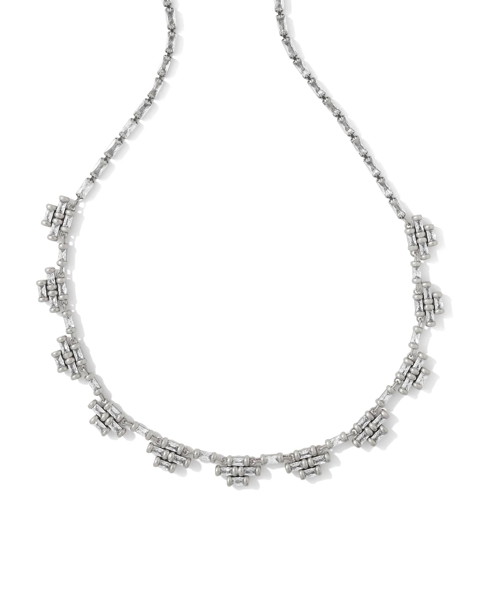 Ember Vintage Silver Crystal Strand Necklace in White Crystal