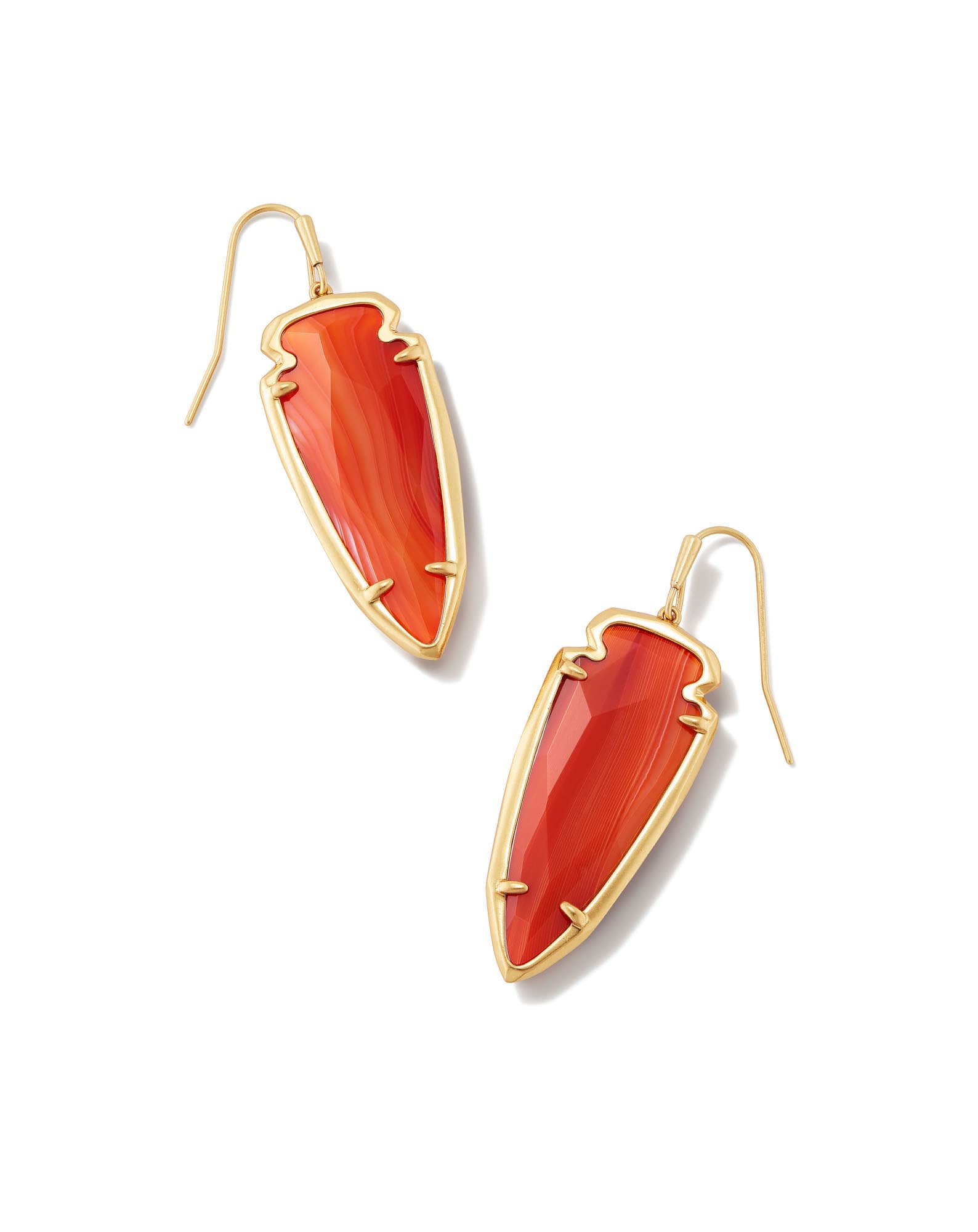 Skylar Vintage Gold Drop Earrings in Orange Banded Agate