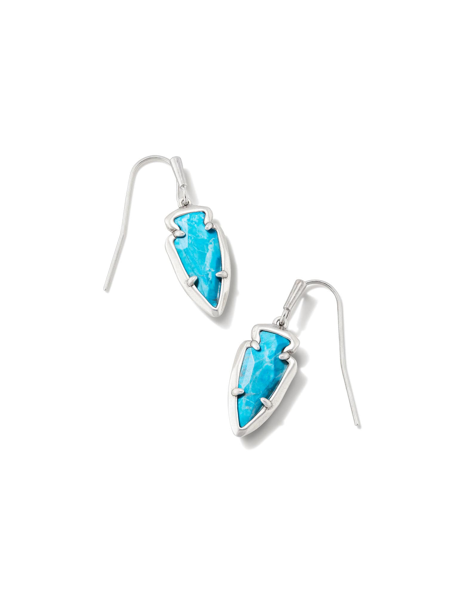 Skylar Vintage Silver Small Drop Earrings in Variegated Dark Teal Magnesite