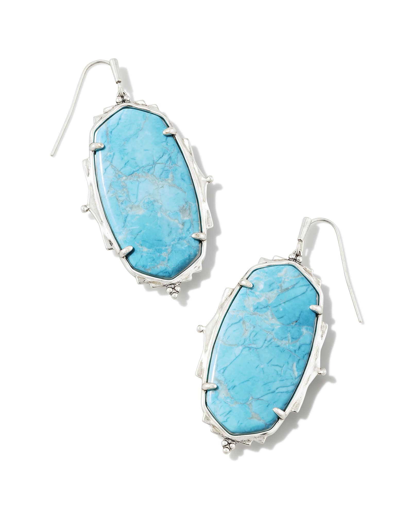 Baroque Ella Vintage Silver Drop Earrings in Variegated Dark Teal Magnesite