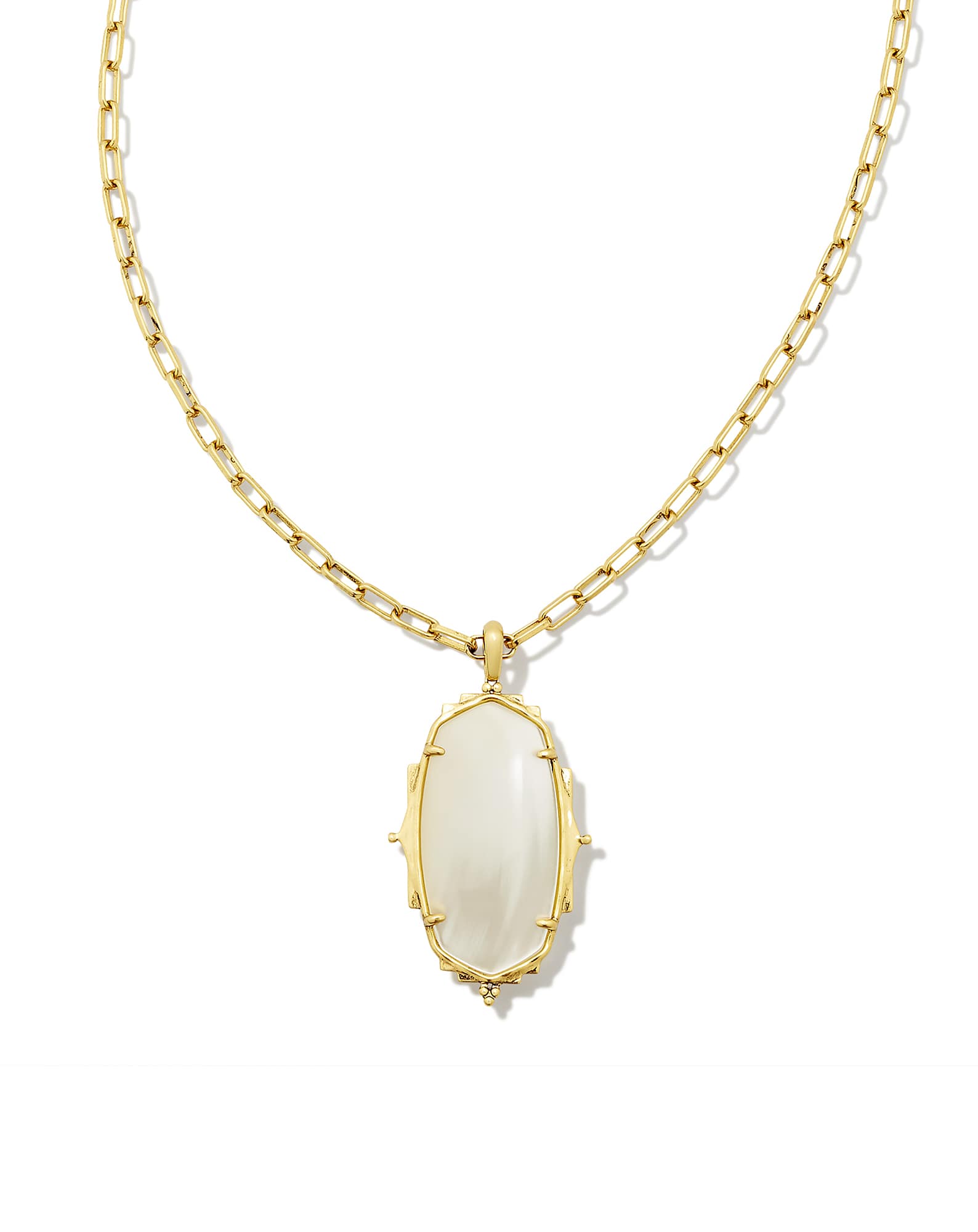 Baroque Vintage Gold Ella Long Pendant Necklace in Natural Mother-of-Pearl