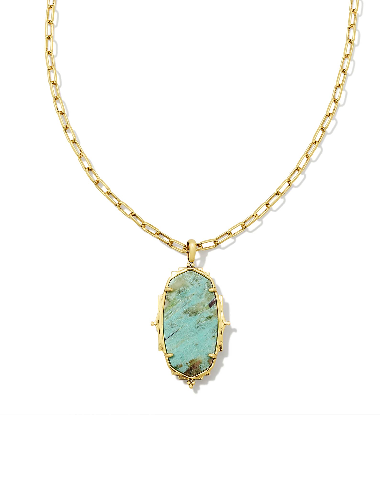 Baroque Vintage Gold Ella Long Pendant Necklace in Sea Green Chrysocolla