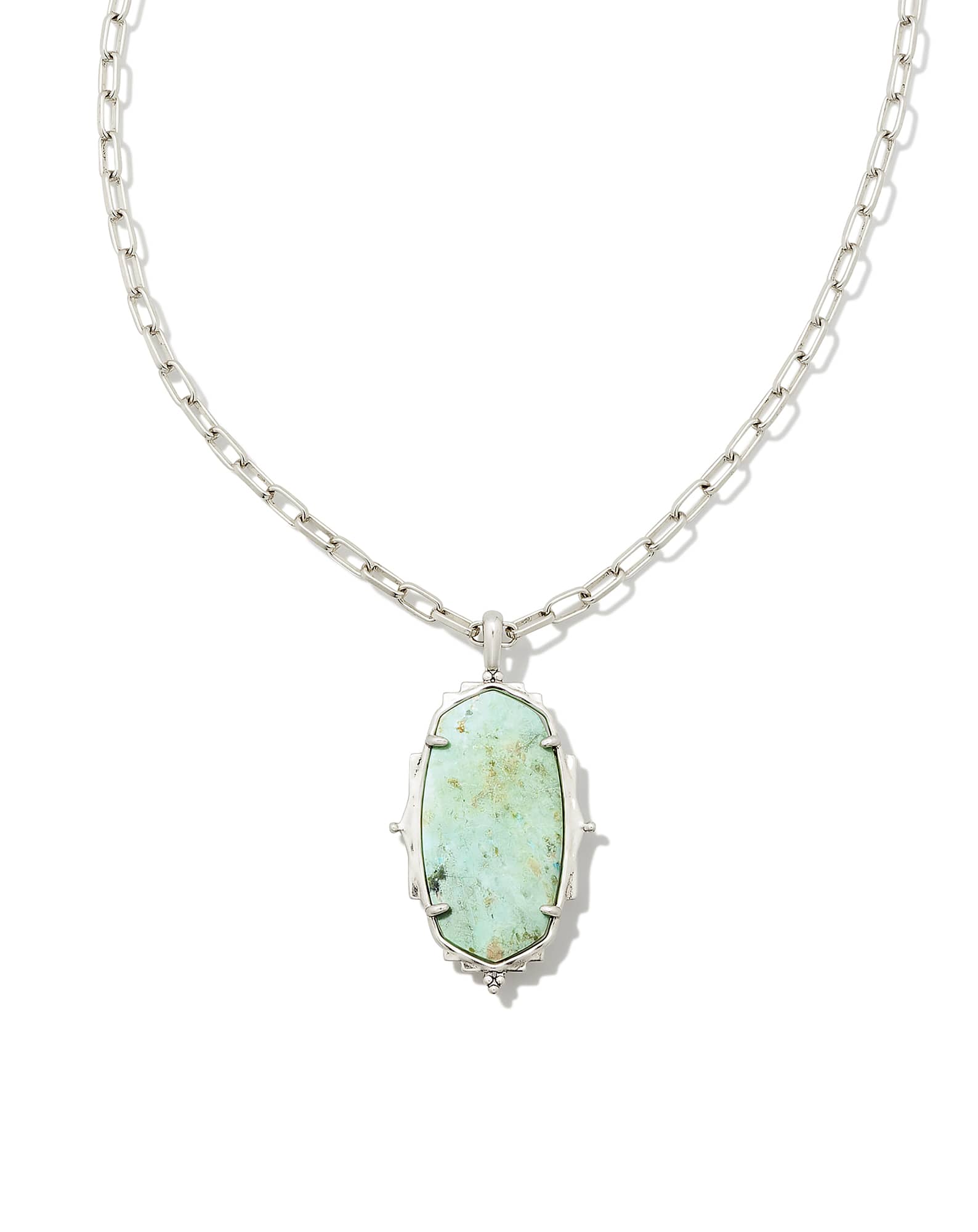Baroque Vintage Silver Ella Long Pendant Necklace in Sea Green Chrysocolla