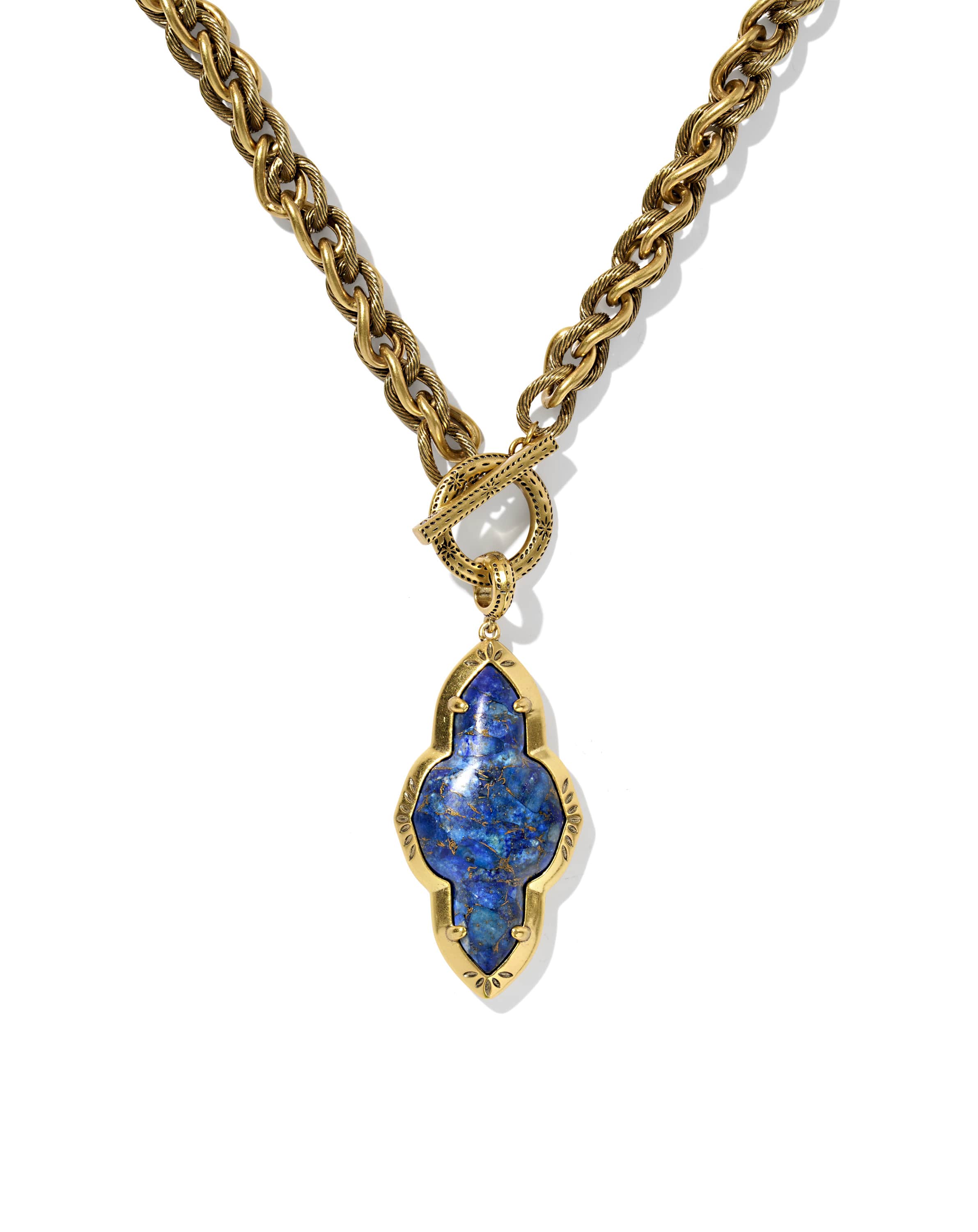 Abbie Vintage Gold Etch Frame Large Long Pendant Necklace