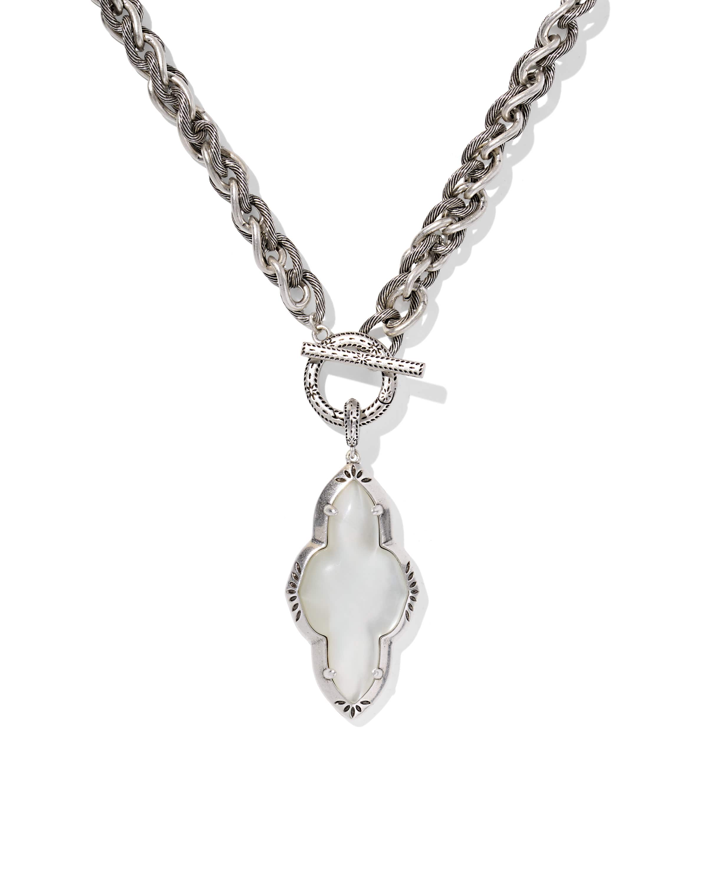 Abbie Vintage Silver Etch Frame Large Long Pendant Necklace