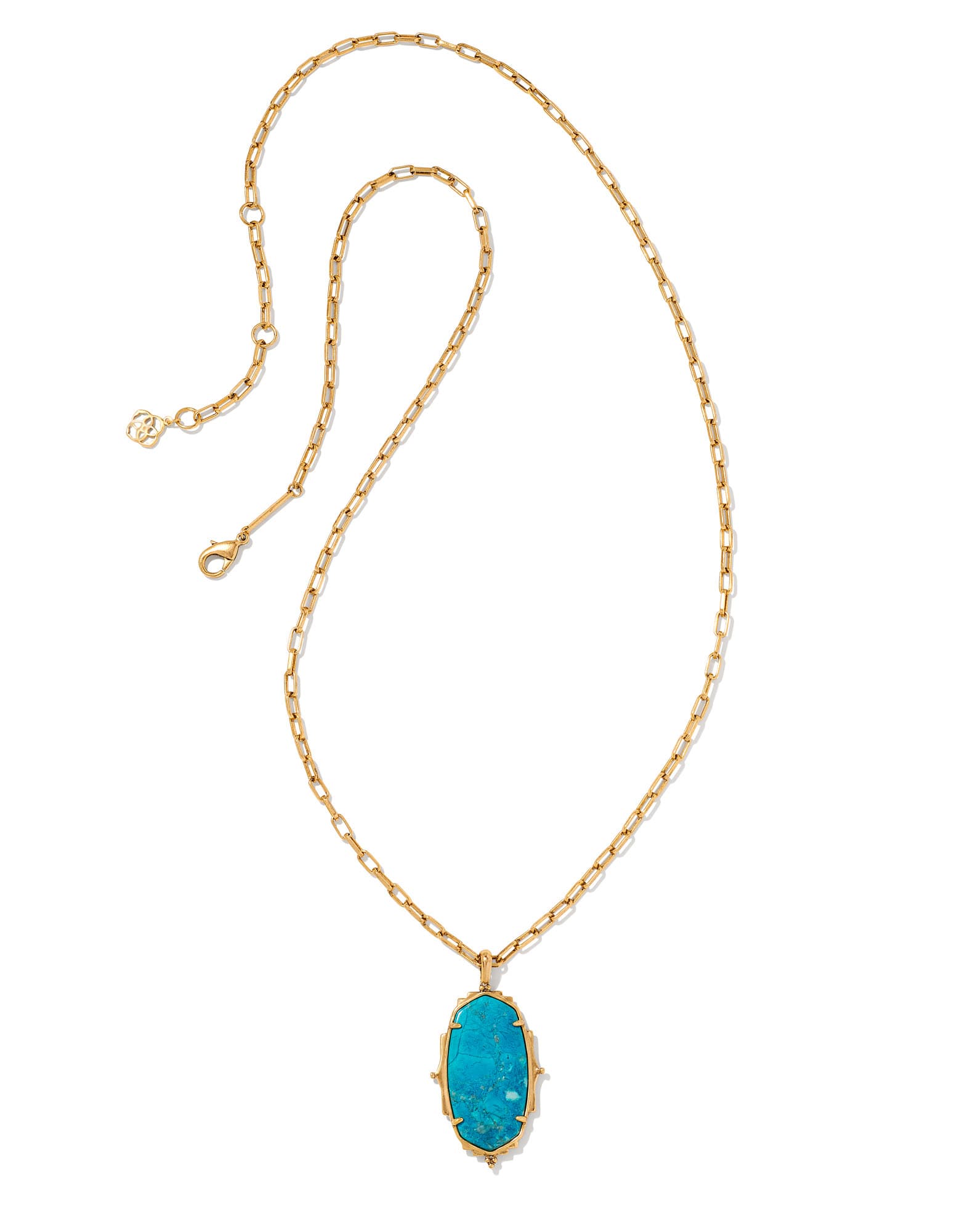 Baroque Ella Vintage Gold Long Pendant Necklace in Variegated Dark Teal Magnesite