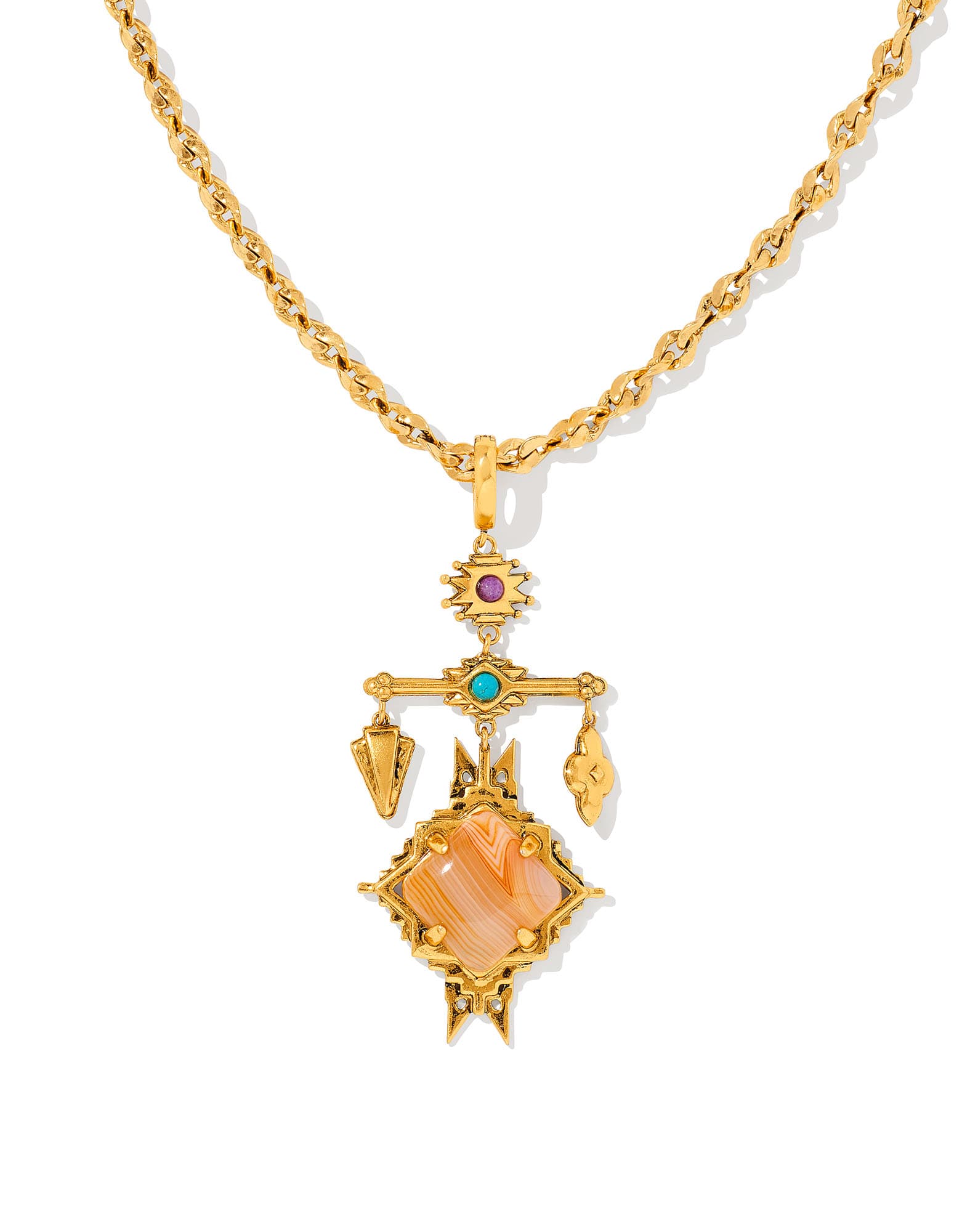 Cass Large Long Pendant Necklace in Vintage Gold