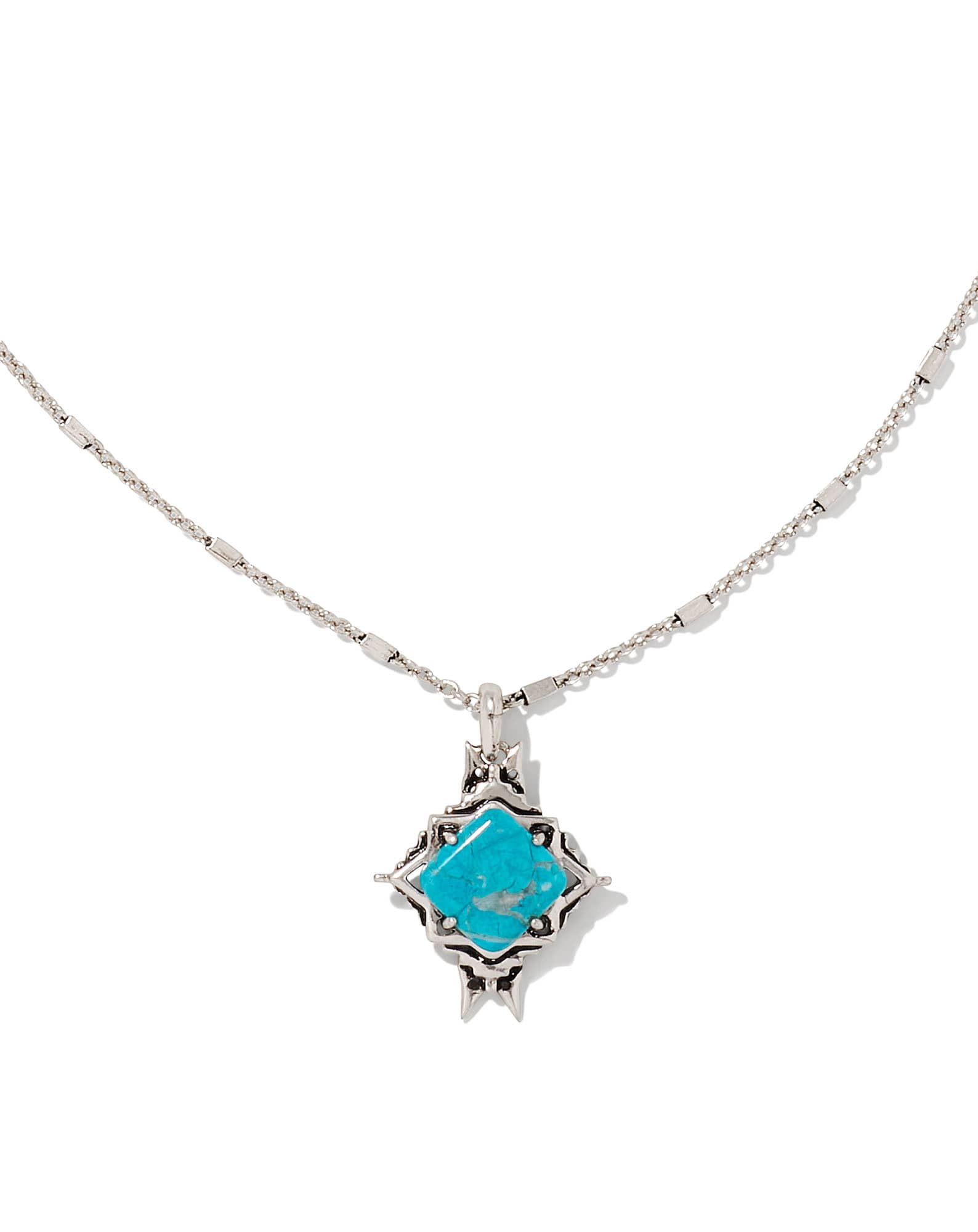 Cass Vintage Silver Long Pendant Necklace in Variegated Dark Teal Magnesite