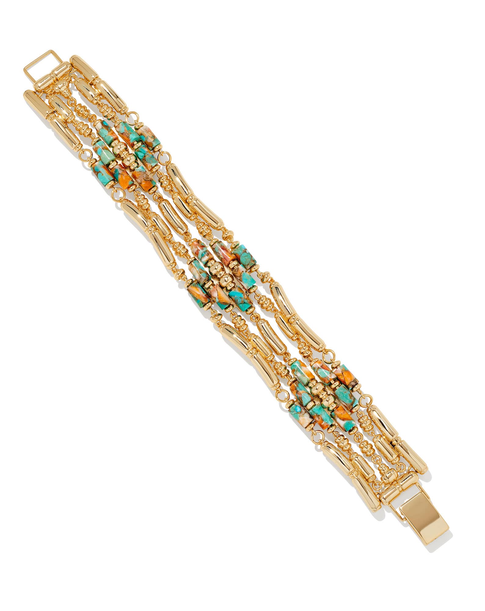 Ember Gold Statement Cuff Bracelet in Bronze Veined Turquoise Magnesite Red Oyster