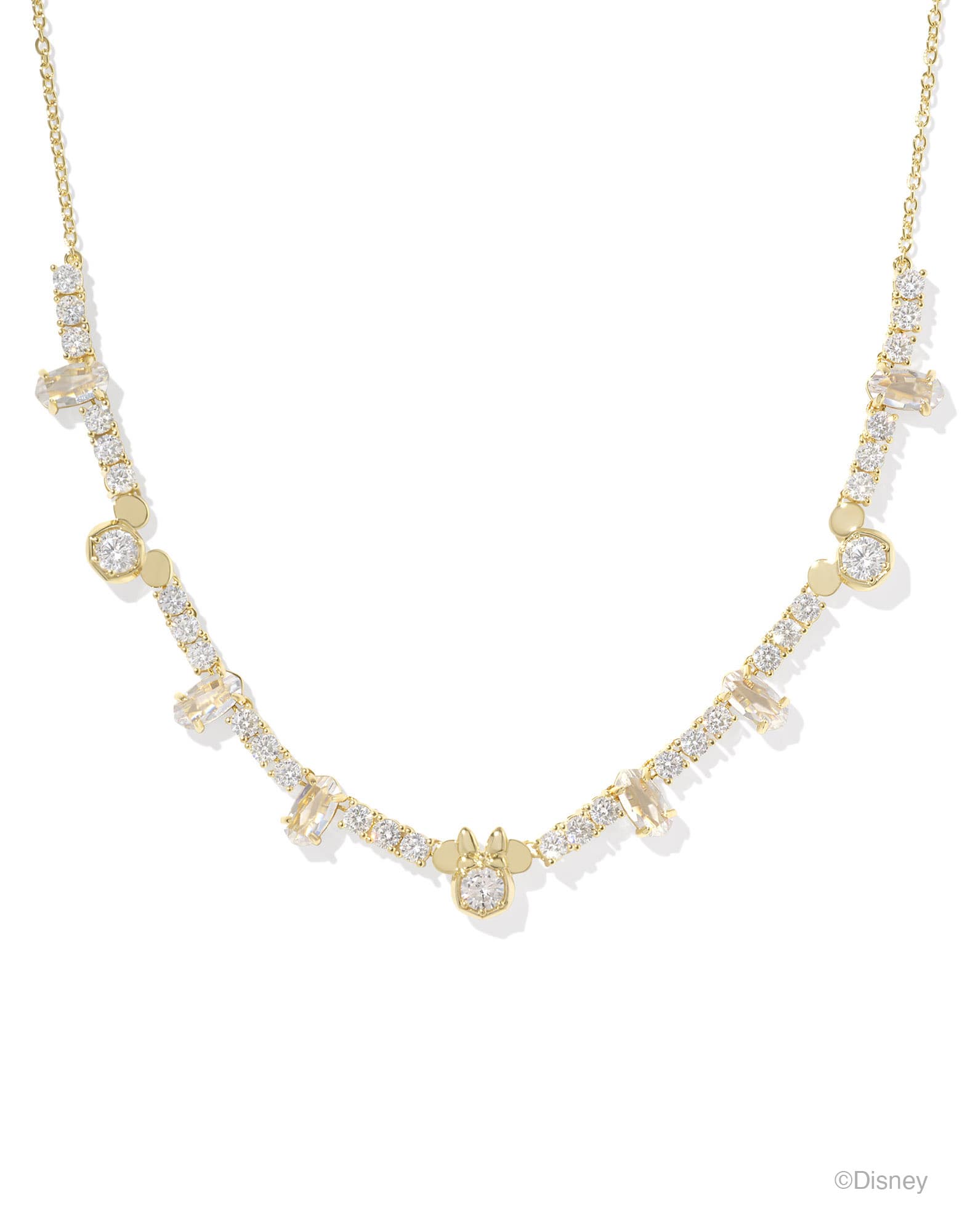 Disney | Kendra Scott Gold Mickey Mouse and Minnie Mouse Tennis Necklace in White CZ
