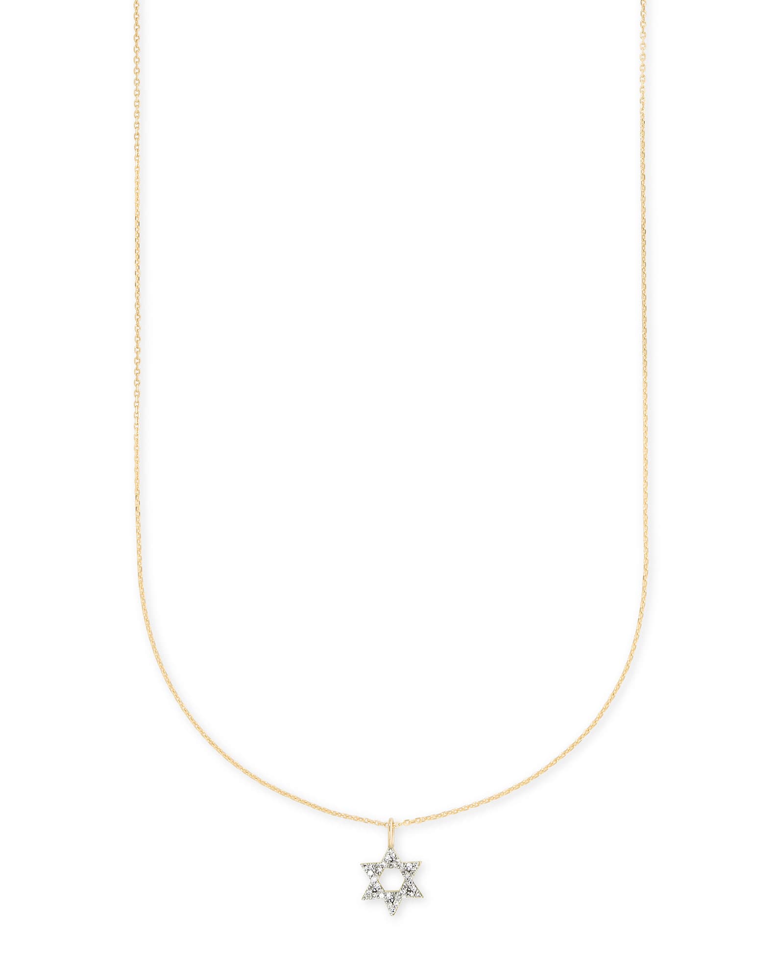 Star of David 14k Yellow Gold Pendant Necklace in White Diamonds