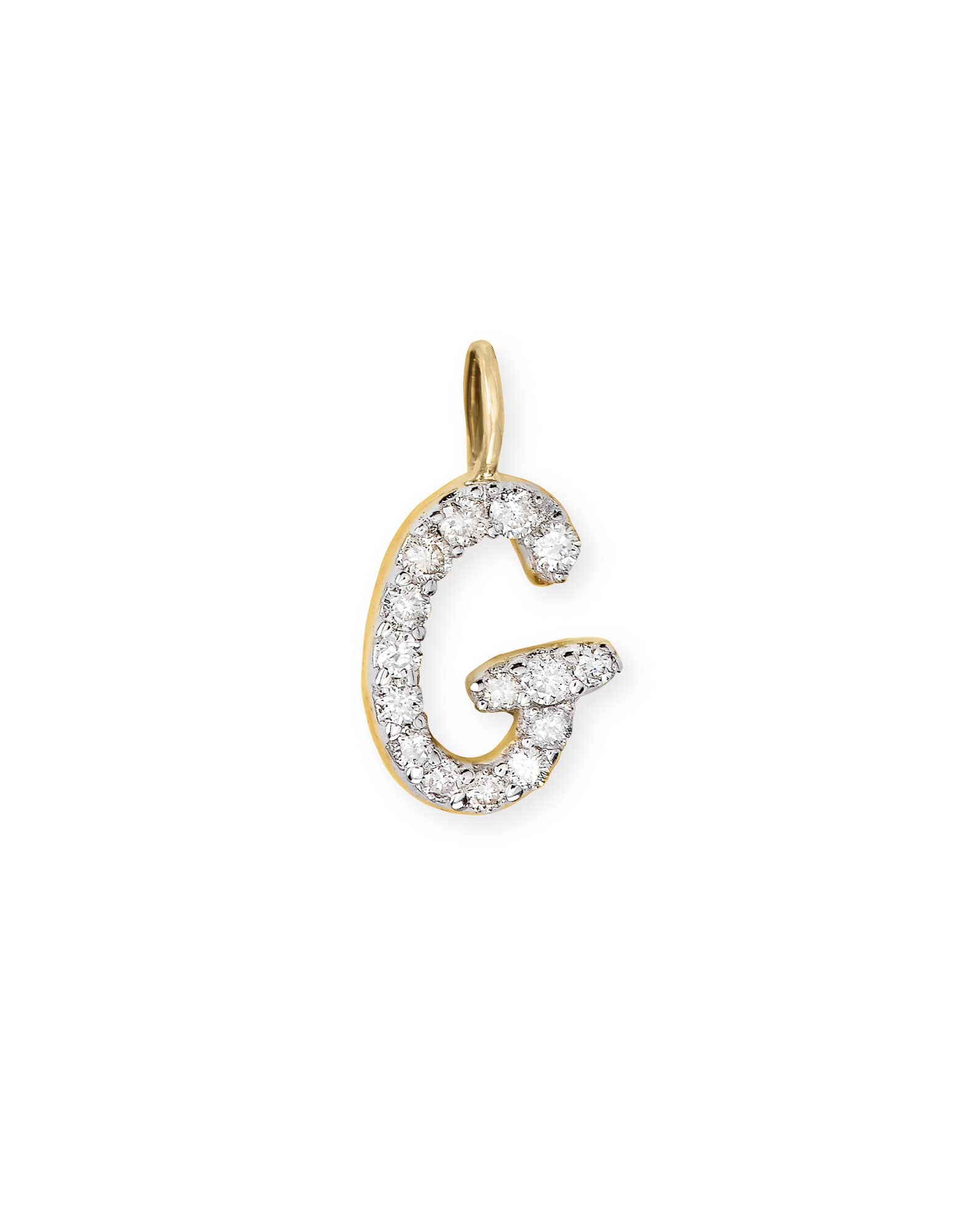 14k Yellow Gold Letter G Charm in White Diamond
