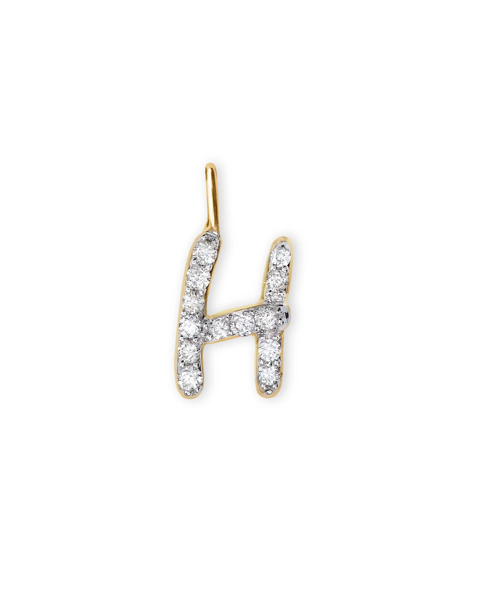 14k Yellow Gold Letter H Charm in White Diamond