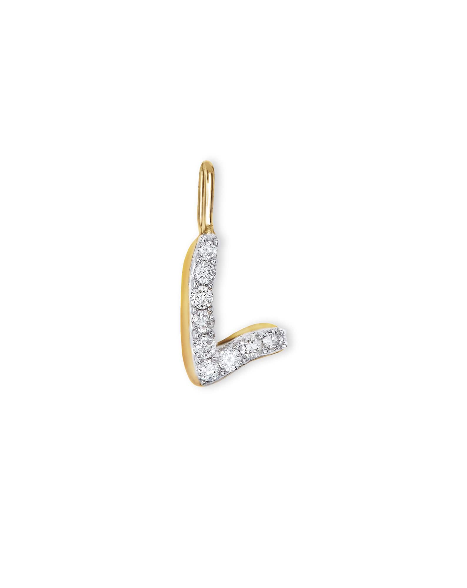 14k Yellow Gold Letter L Charm in White Diamond