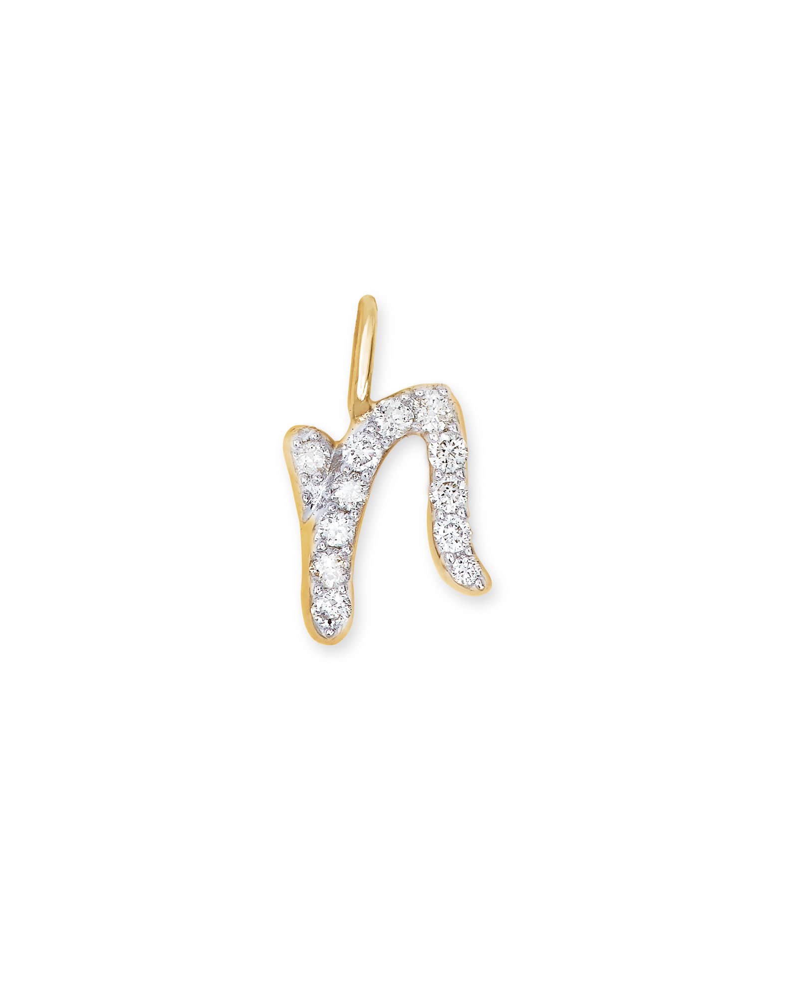 14k Yellow Gold Letter N Charm in White Diamond